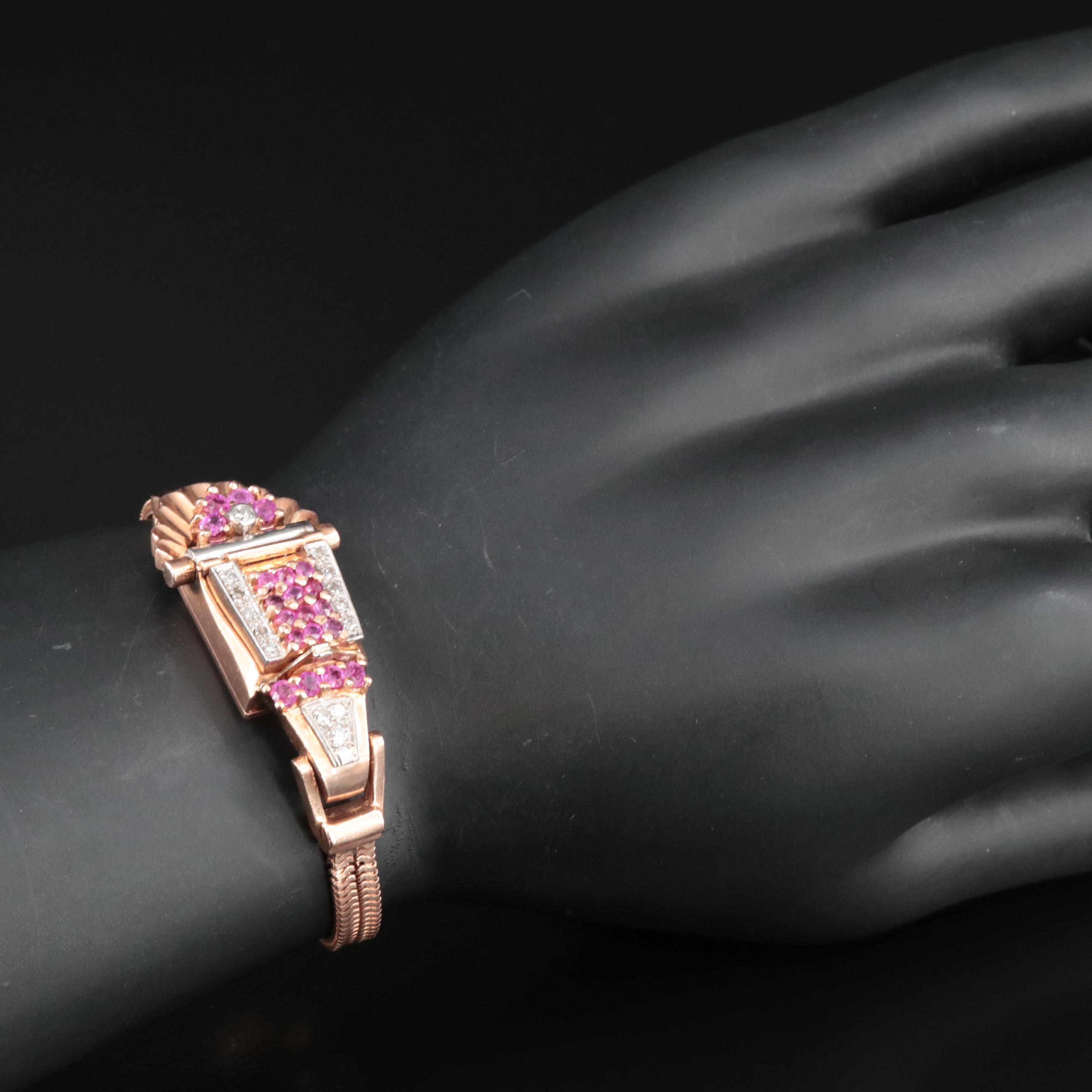 Retro Gotham 14K Rose Gold Ruby and Diamond Watch