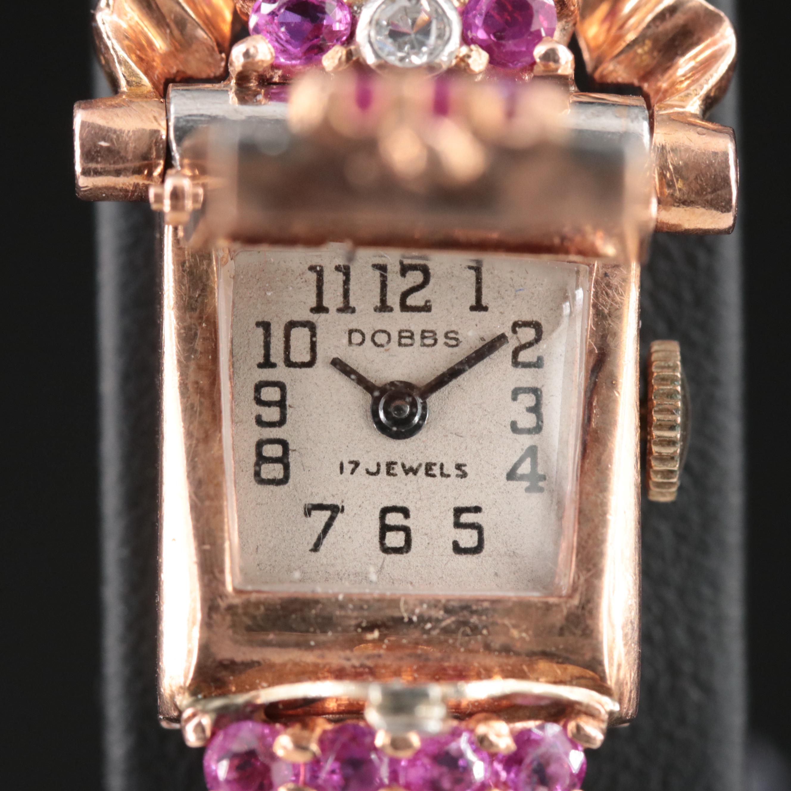 Retro Gotham 14K Rose Gold Ruby and Diamond Watch