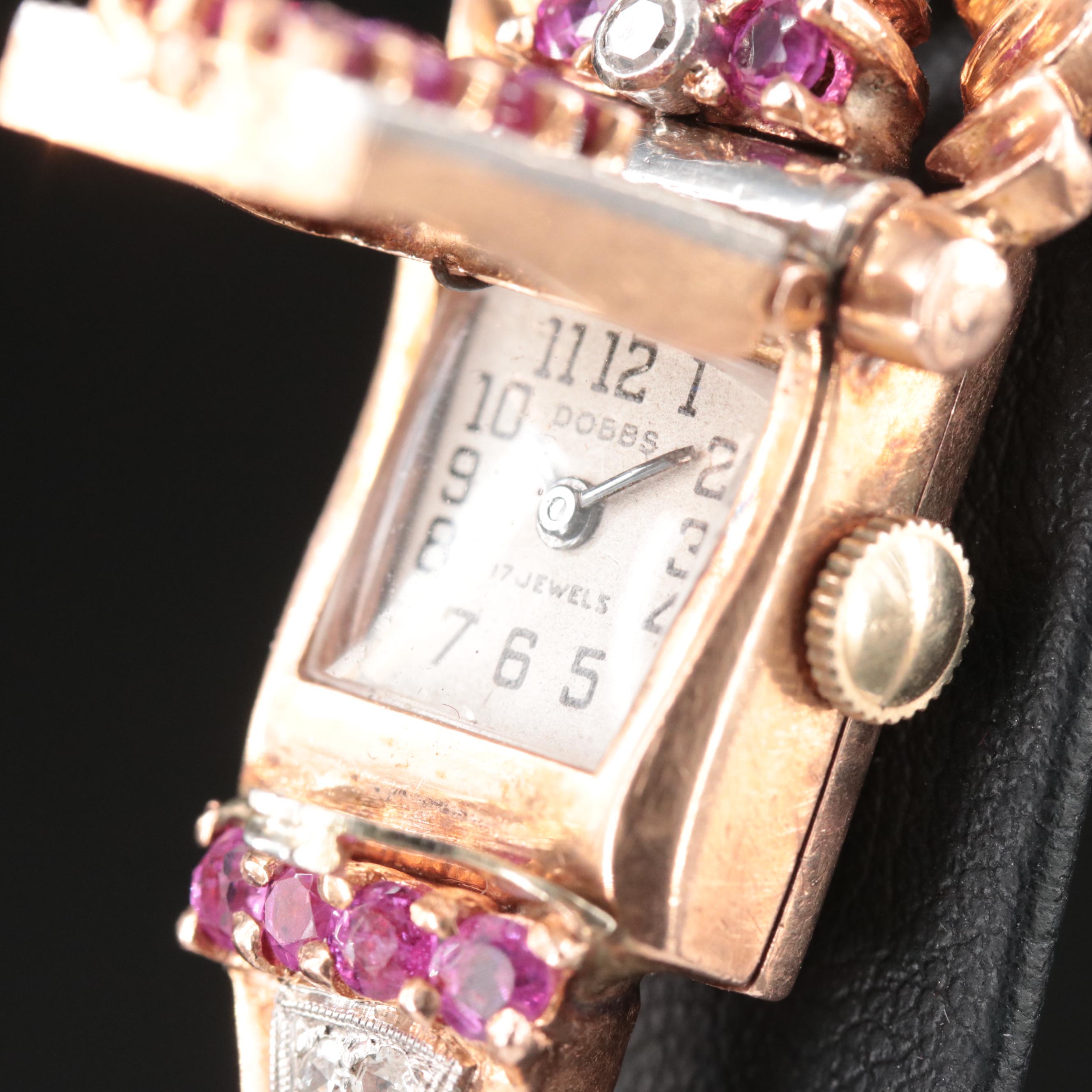 Retro Gotham 14K Rose Gold Ruby and Diamond Watch