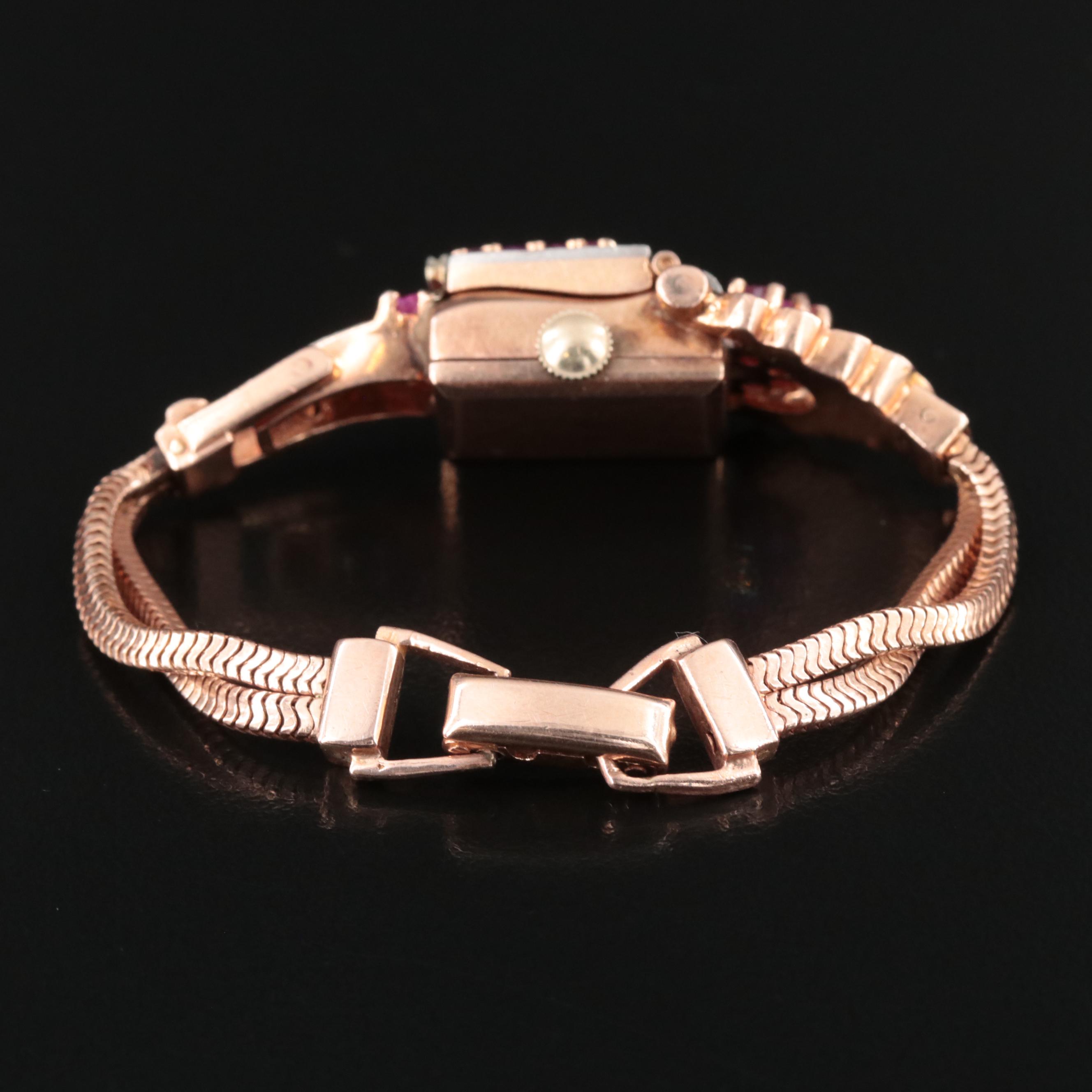 Retro Gotham 14K Rose Gold Ruby and Diamond Watch