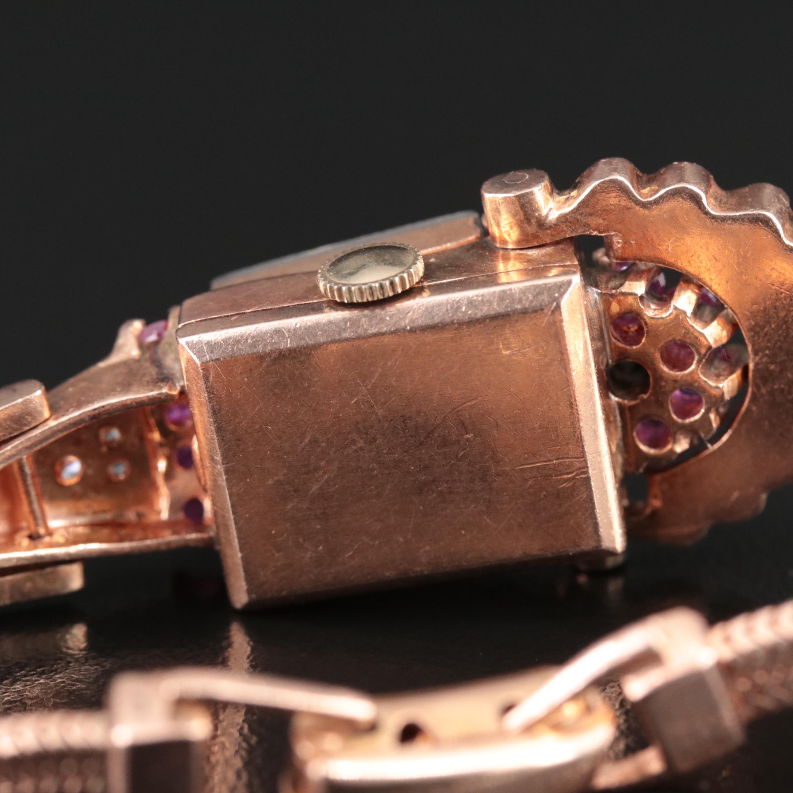 Retro Gotham 14K Rose Gold Ruby and Diamond Watch