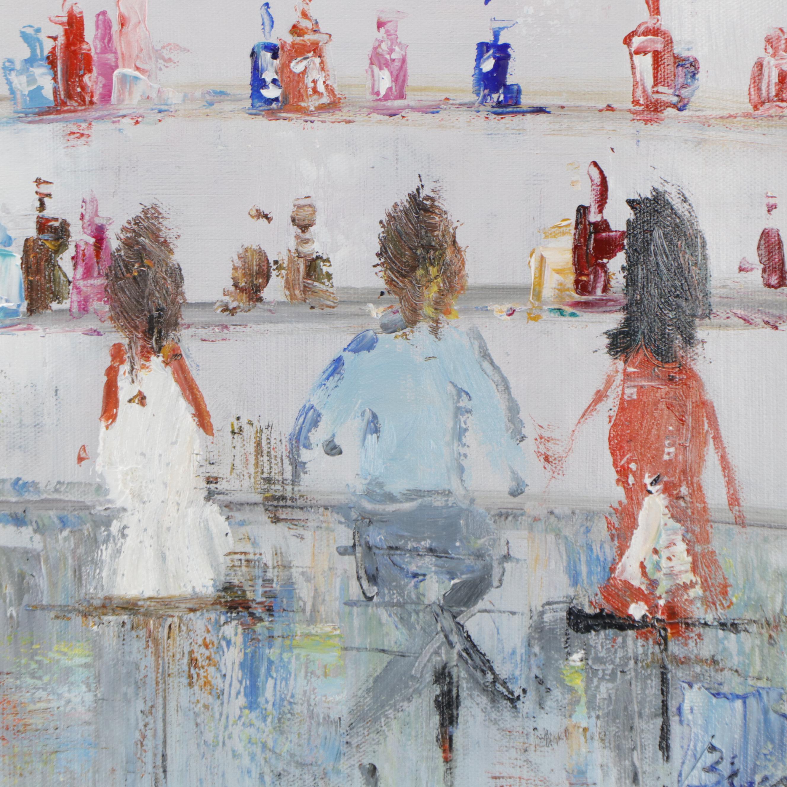 Bing Abstract Oil Painting of Cafe Scene, 21st Century