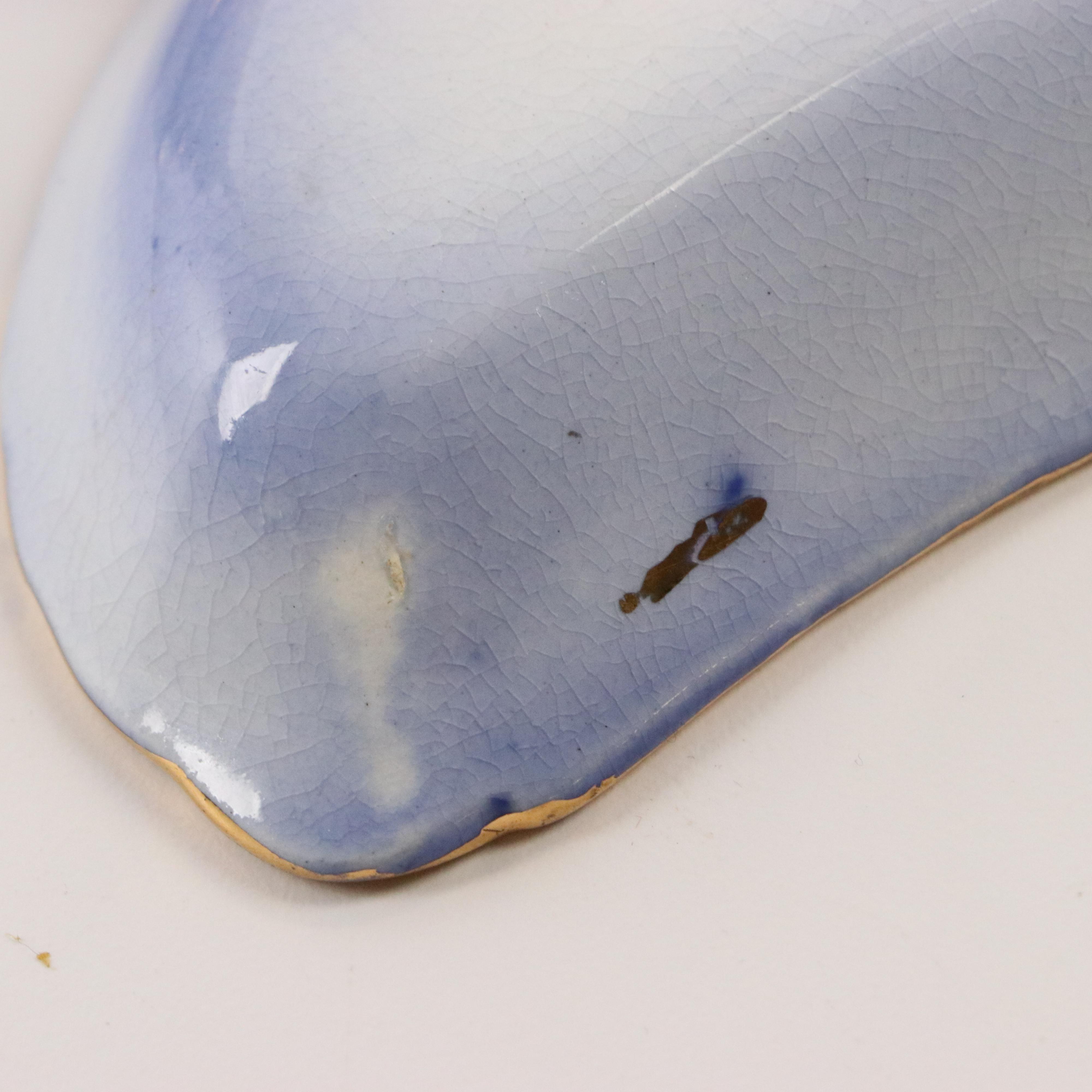 Wheeling Pottery "La Belle" China Flow Blue Bone Plates, Butter Pats and Bowl