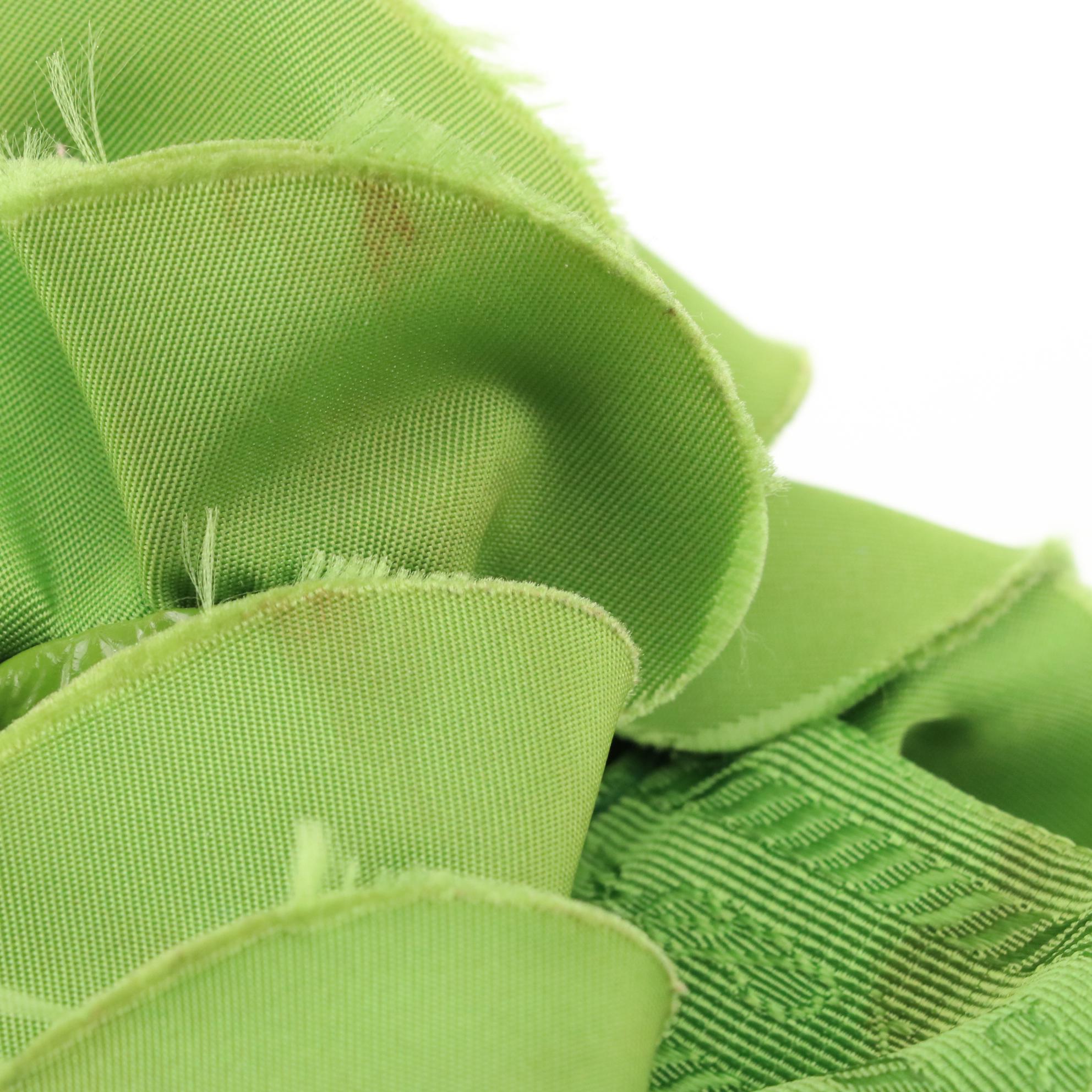 Prada Kelly Green Ruffled Tessuto and Patent Leather Top Handle Handbag