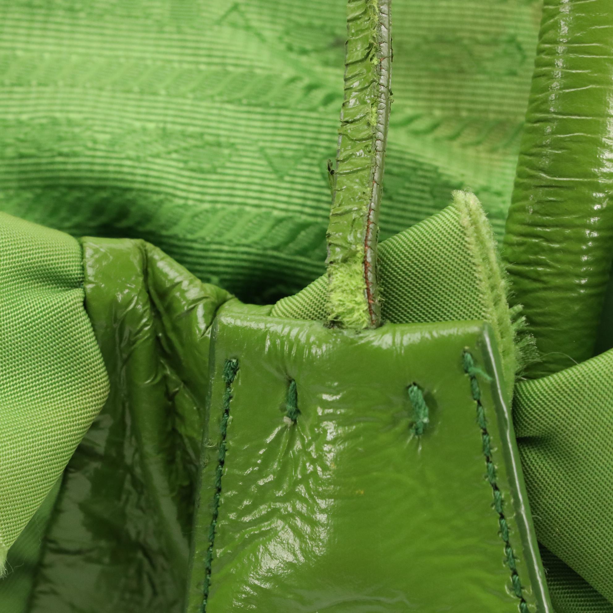 Prada Kelly Green Ruffled Tessuto and Patent Leather Top Handle Handbag