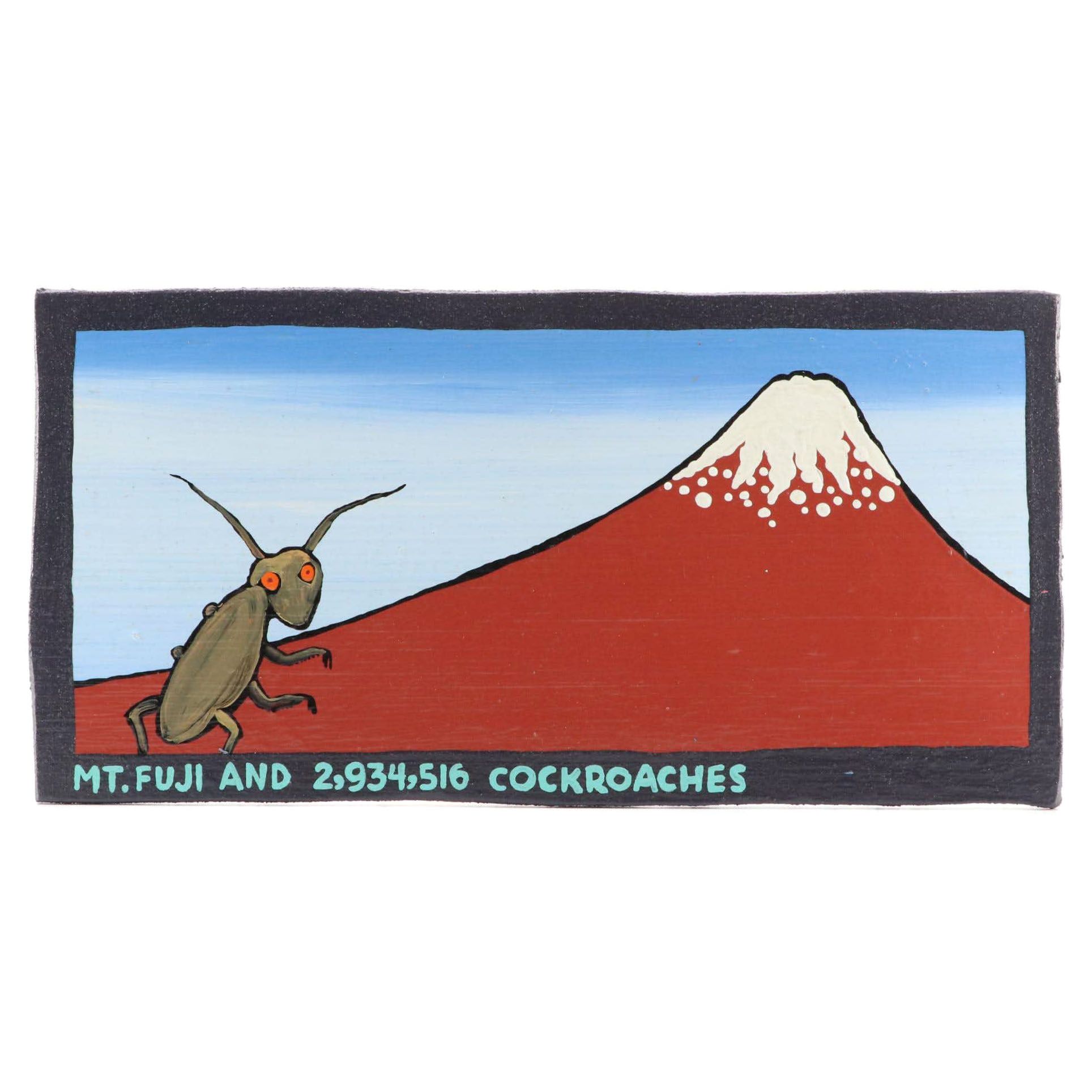 Paul Volker Outsider Art Painting "Mt. Fuji and 2,934,516 Cockroaches"