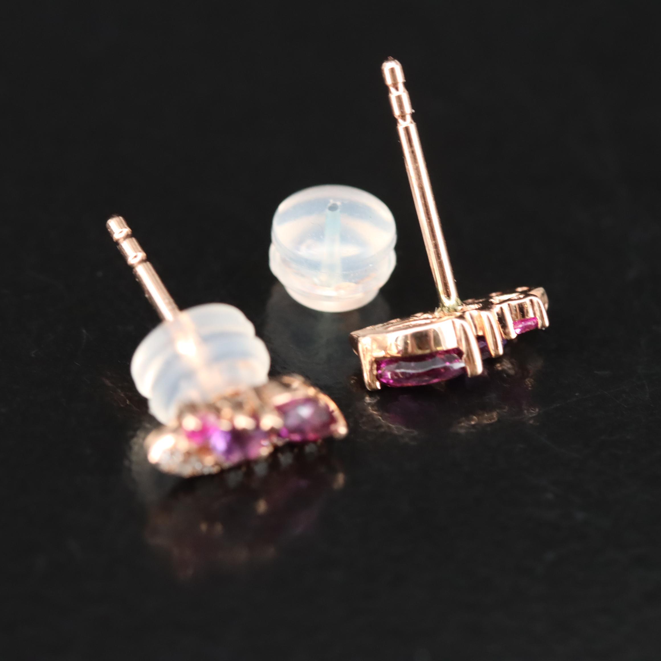 14K Rose Gold Ruby, Amethyst, Rhodolite Garnet, and Diamond Earrings