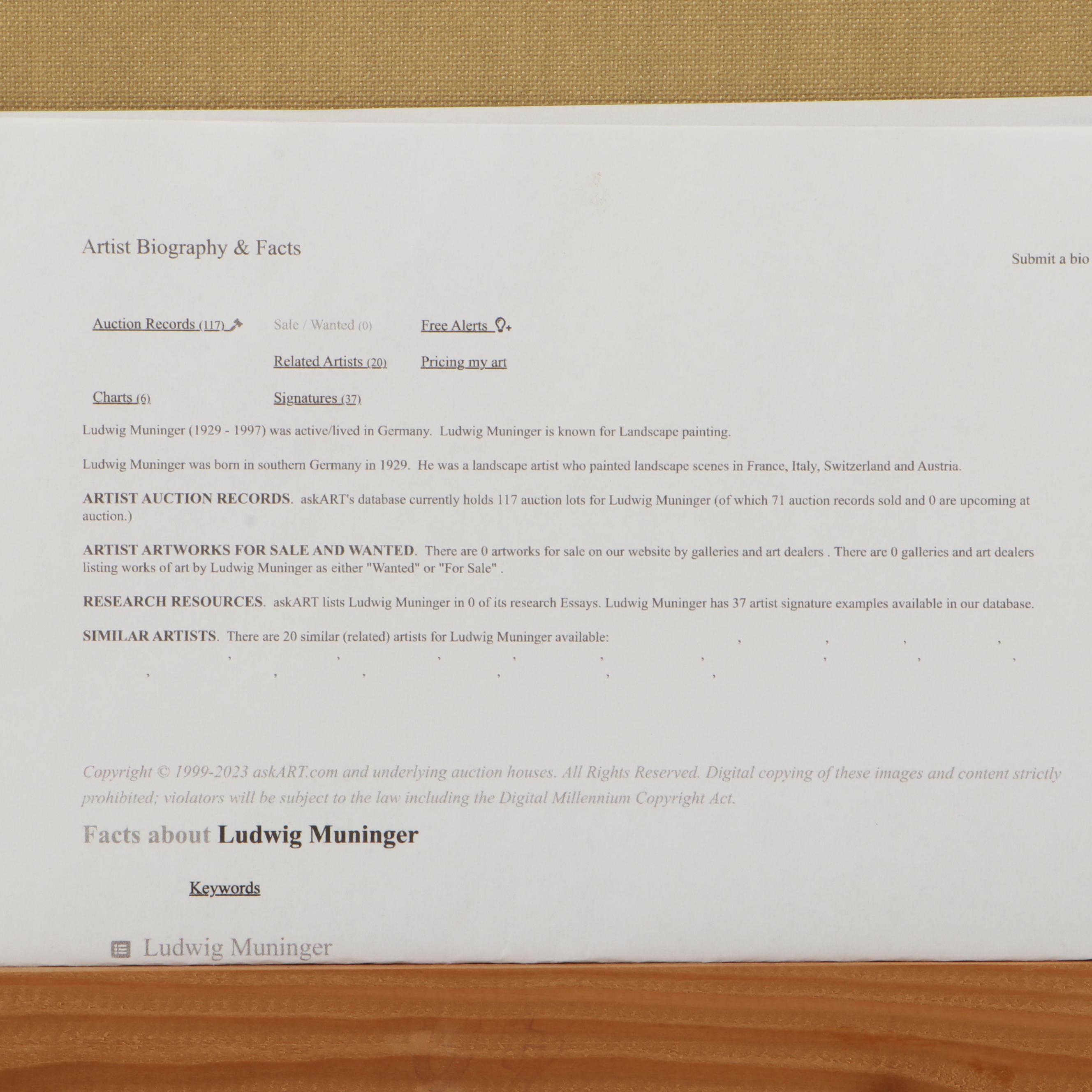 Ludwig Muninger Landscape Oil Painting, Late 20th Century