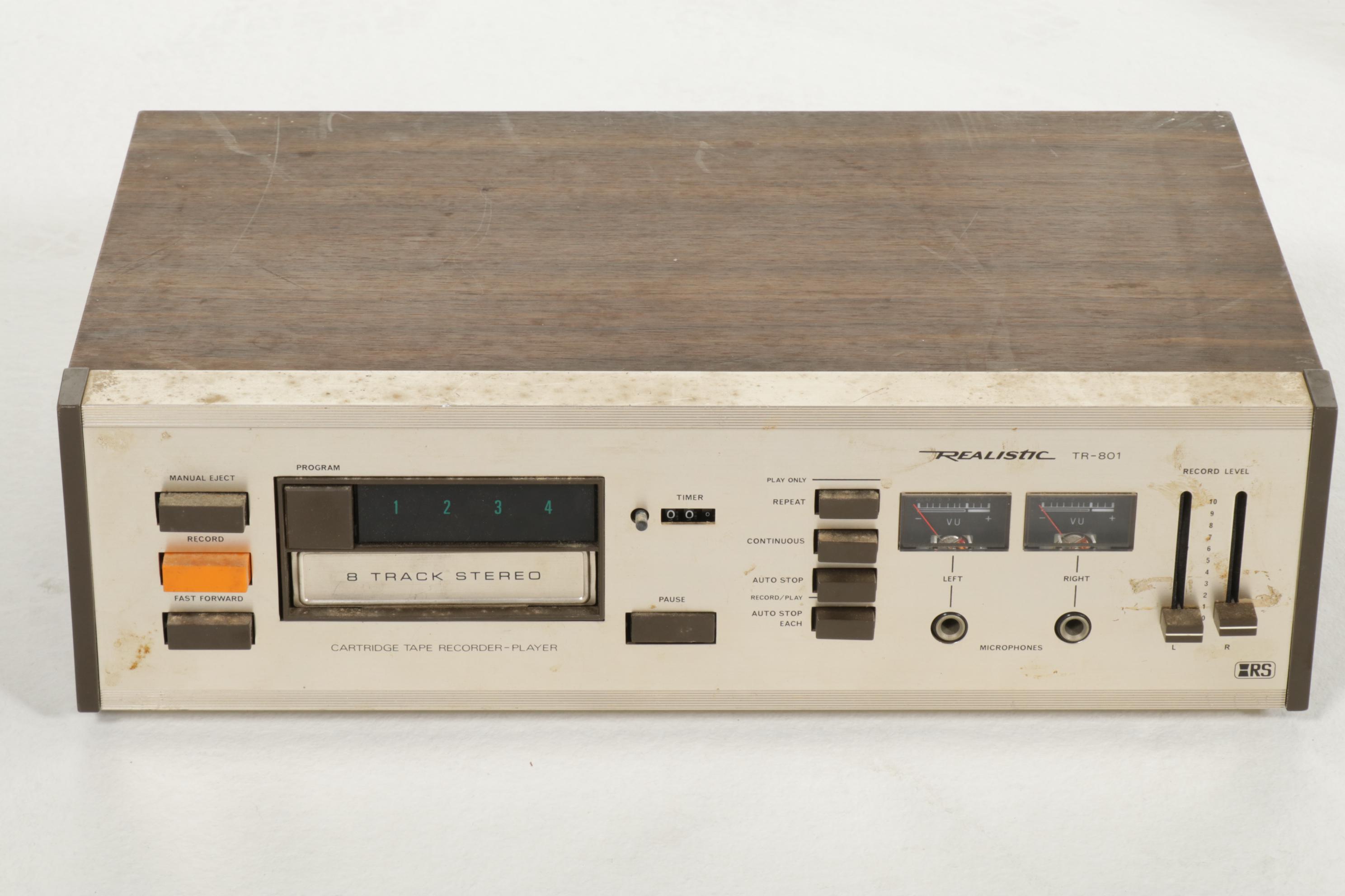 Realistic Stereo 8-Track Player, Air Suspension Speakers, and Vinyl Records