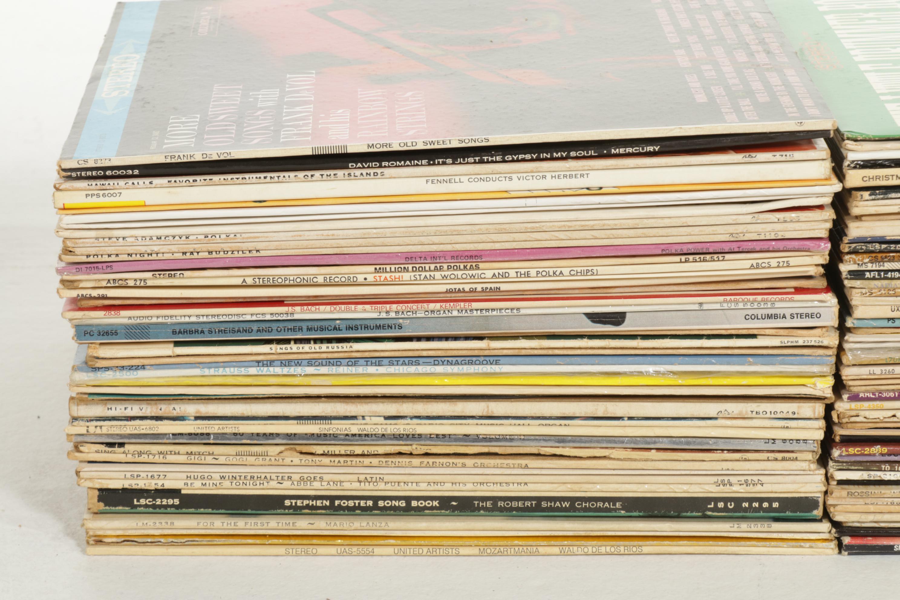 Realistic Stereo 8-Track Player, Air Suspension Speakers, and Vinyl Records