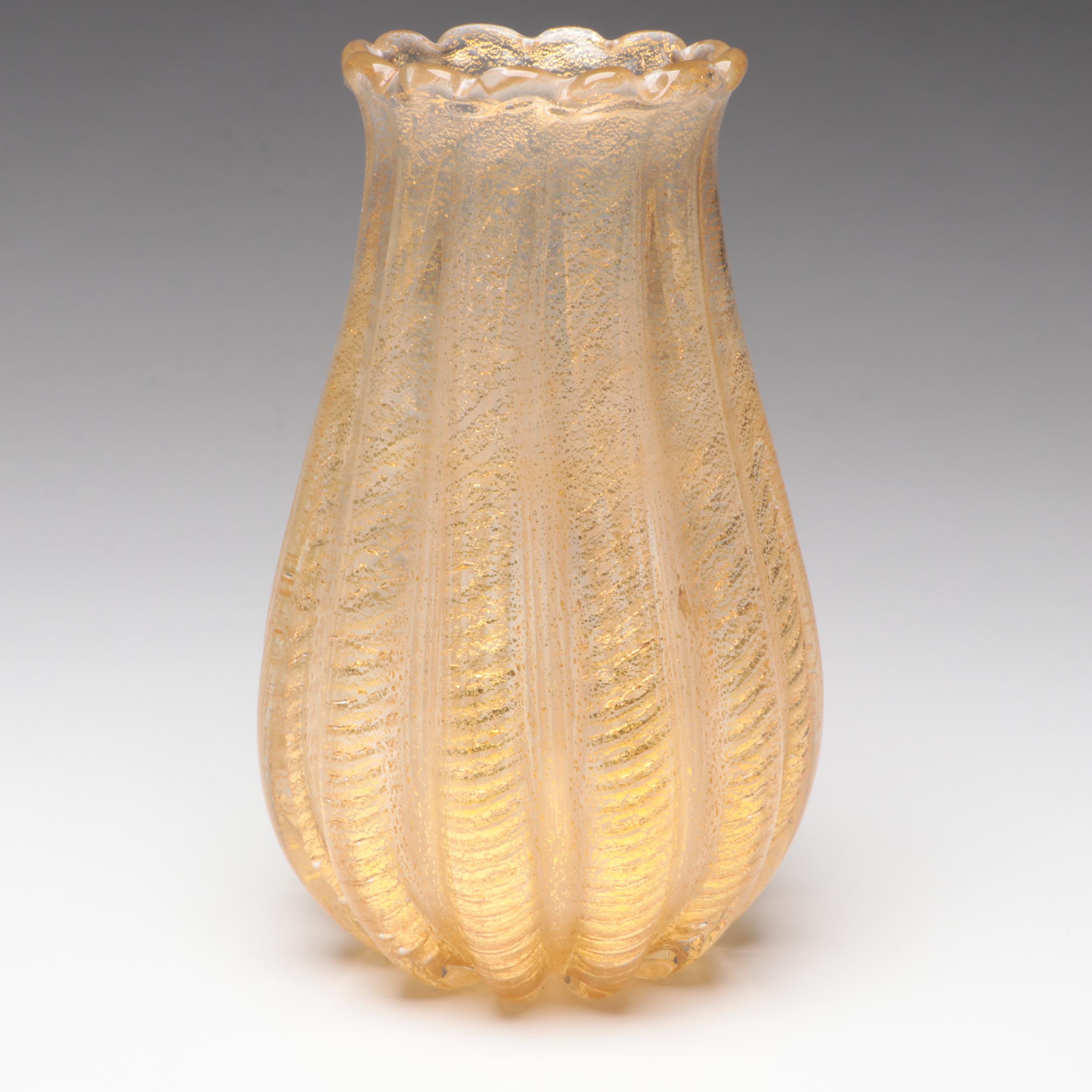 Barovier & Toso Murano Glass Cordonato d'Oro Vase