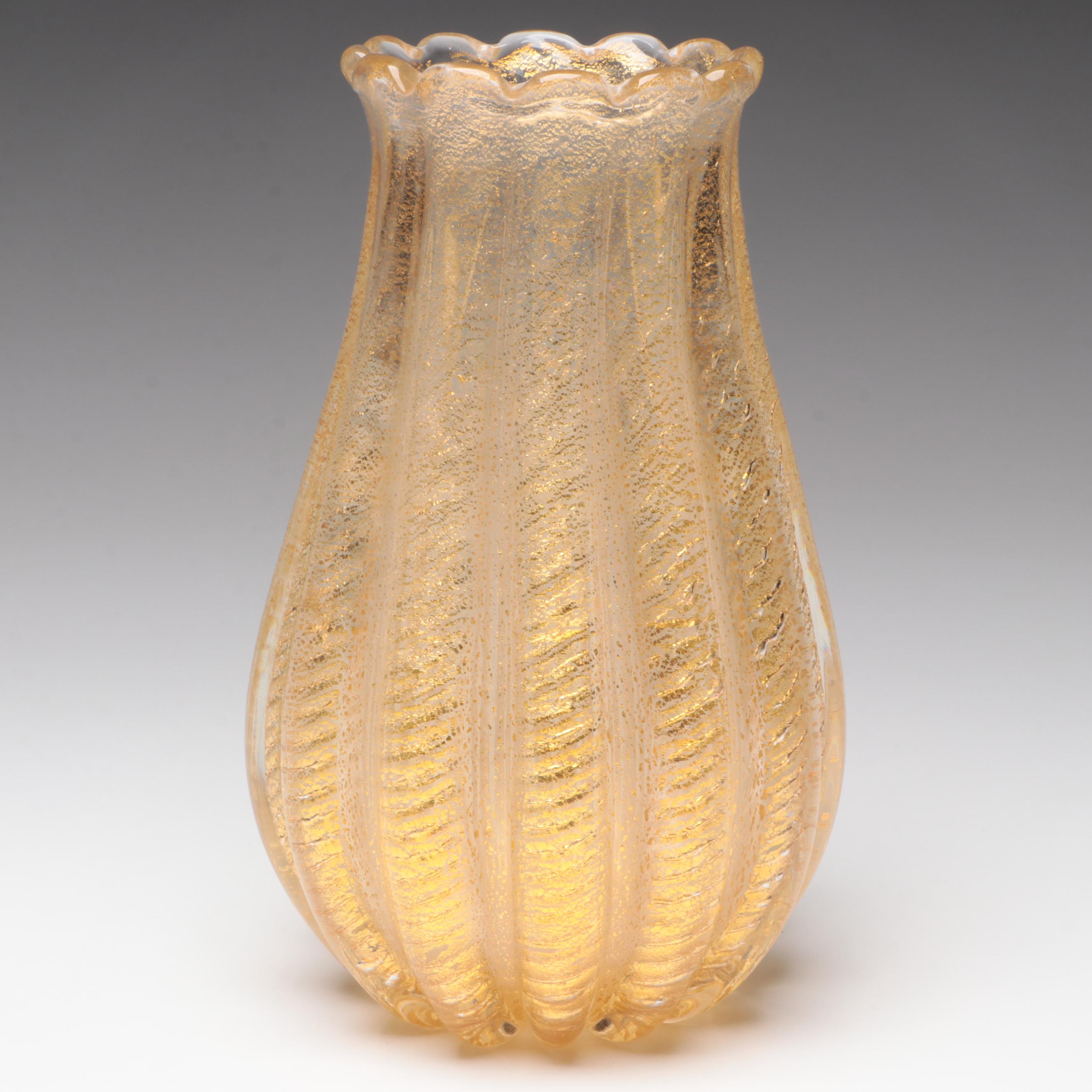 Barovier & Toso Murano Glass Cordonato d'Oro Vase