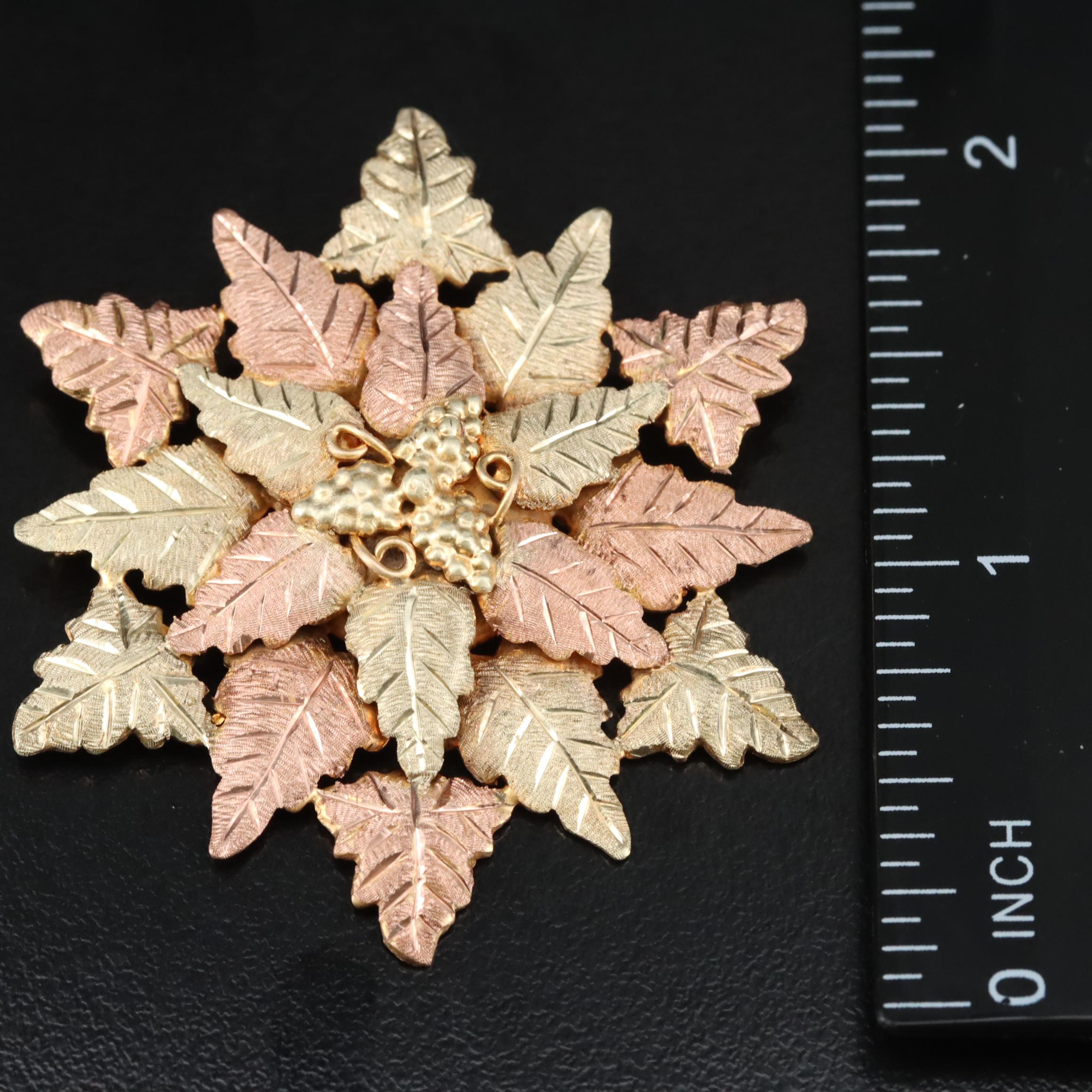12K Tri-Color Leaf with Grapes Brooch