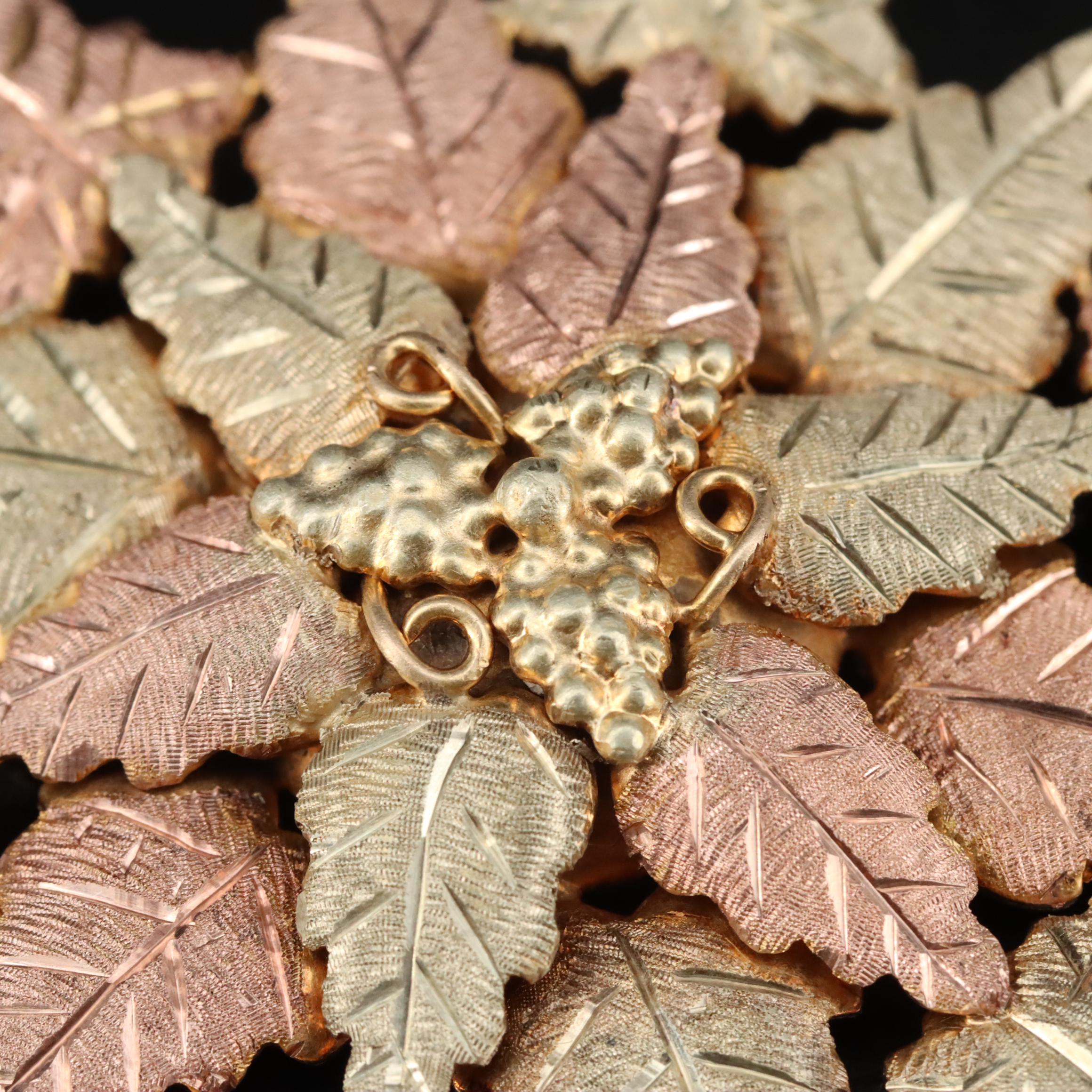 12K Tri-Color Leaf with Grapes Brooch