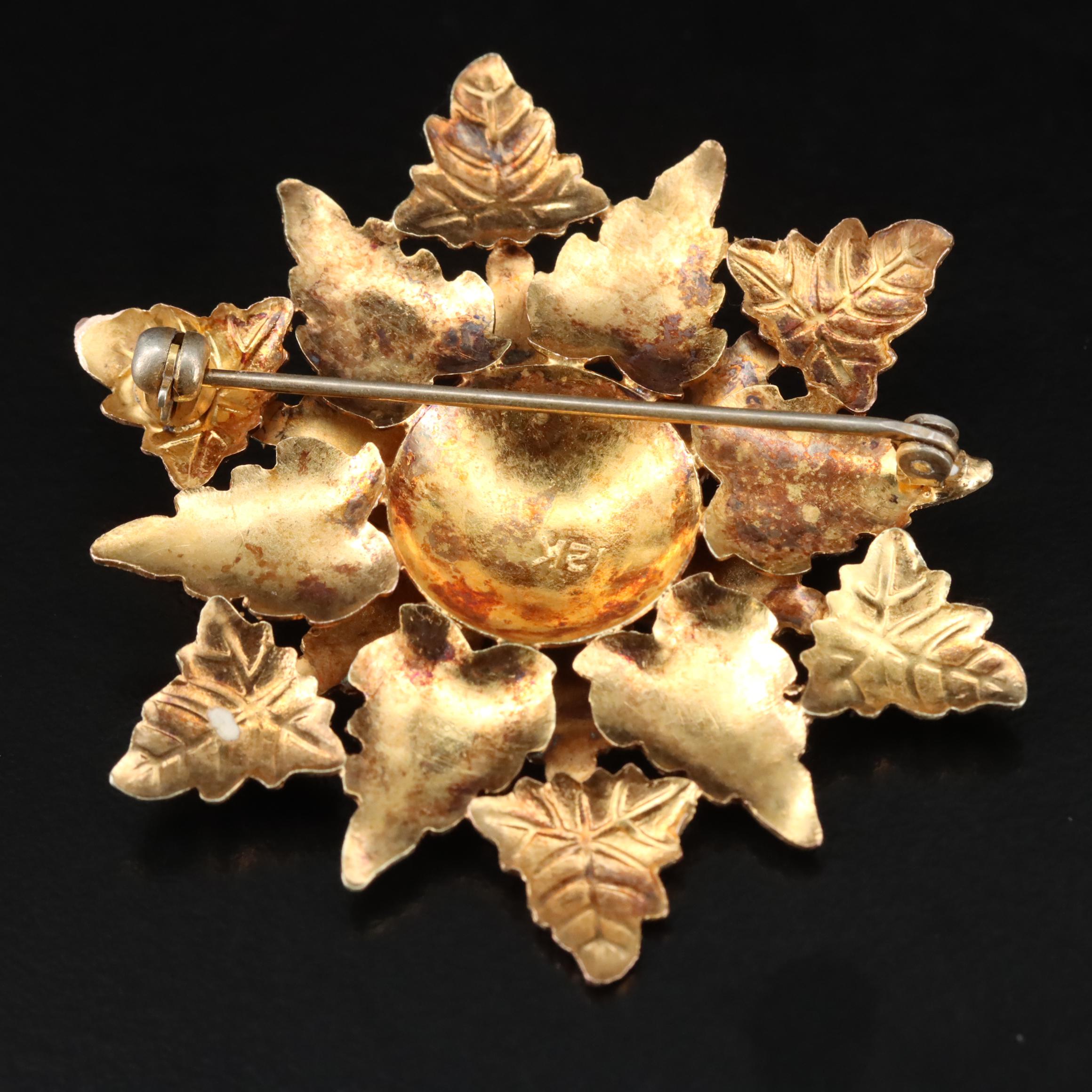 12K Tri-Color Leaf with Grapes Brooch