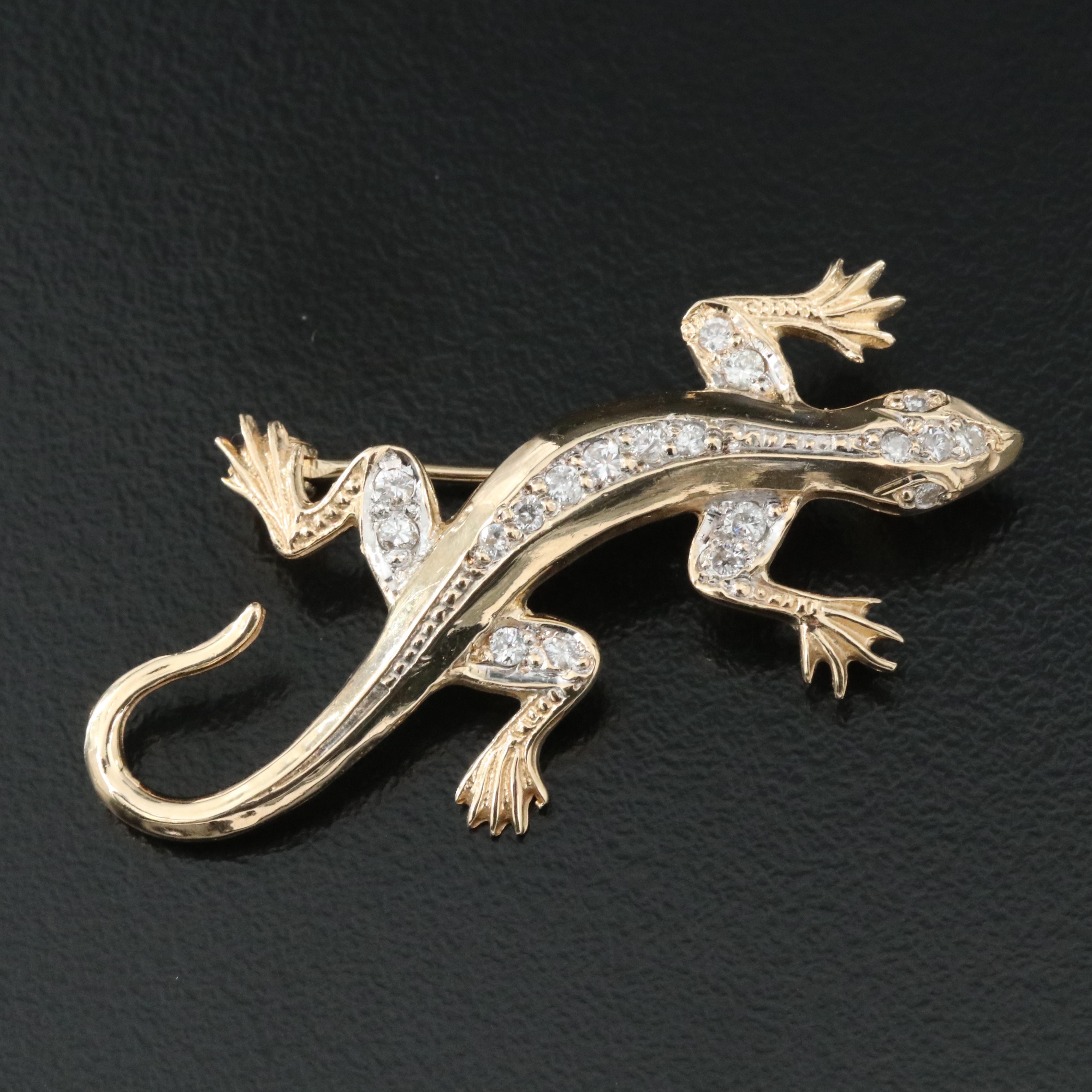14K 0.35 CTW Diamond Lizard Brooch