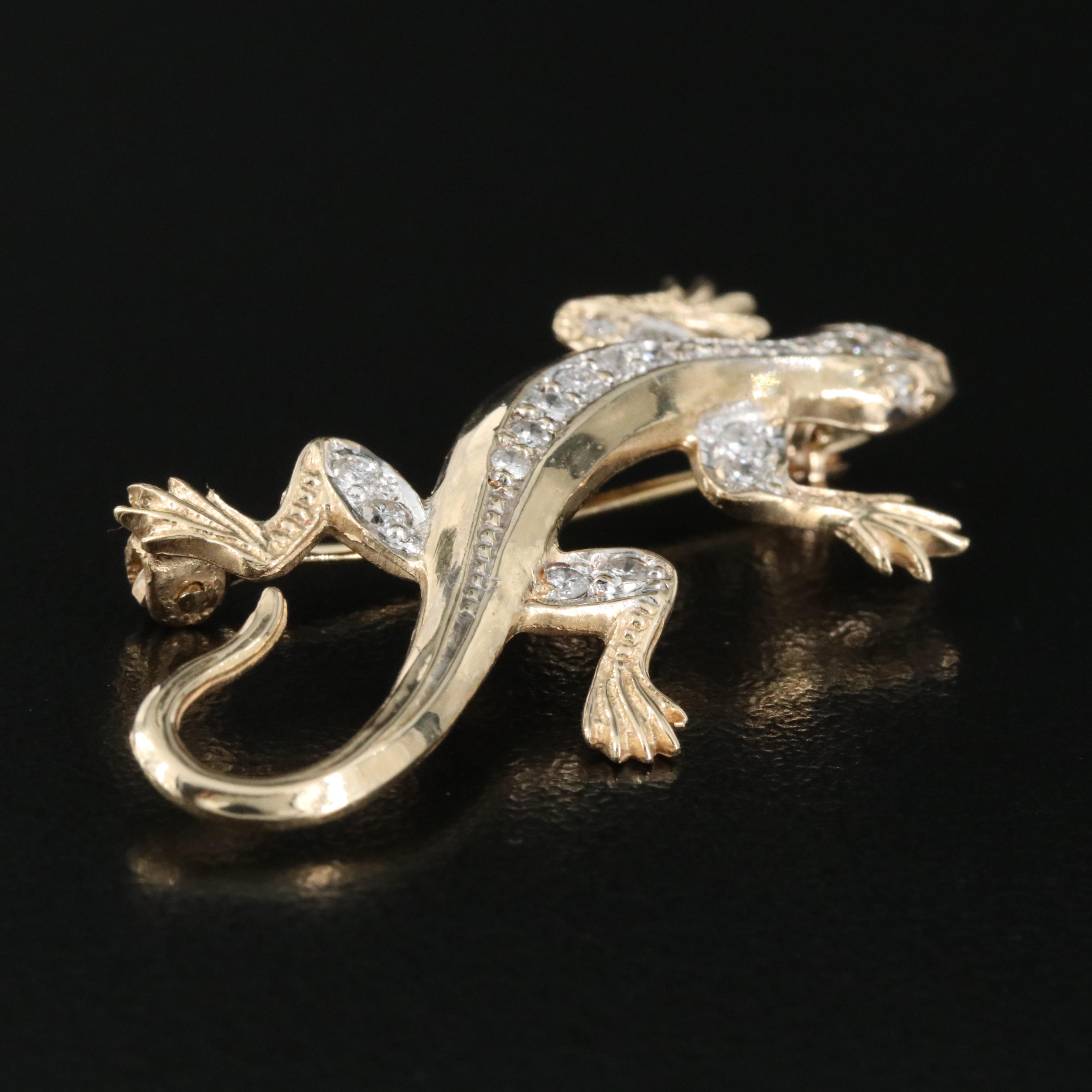 14K 0.35 CTW Diamond Lizard Brooch