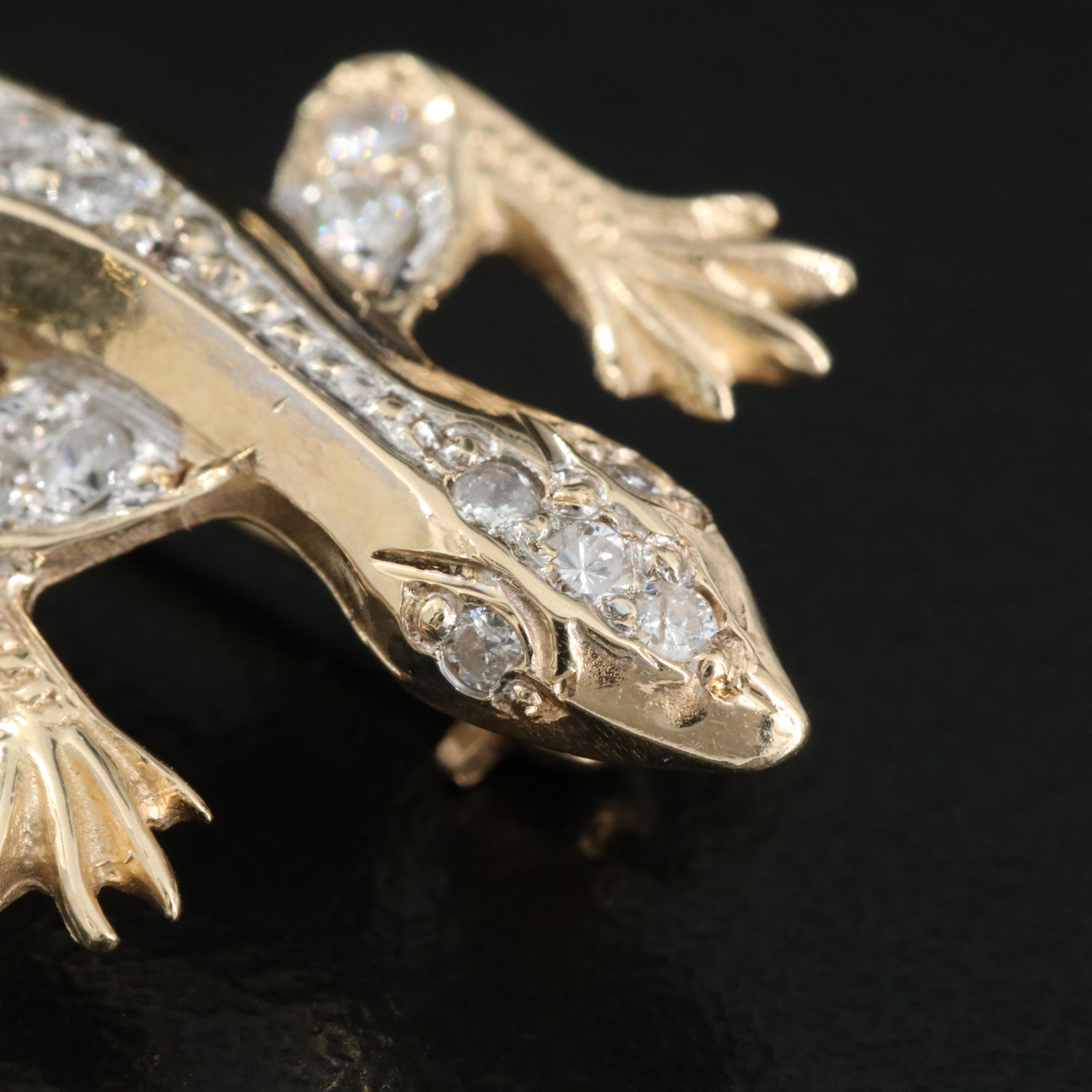 14K 0.35 CTW Diamond Lizard Brooch