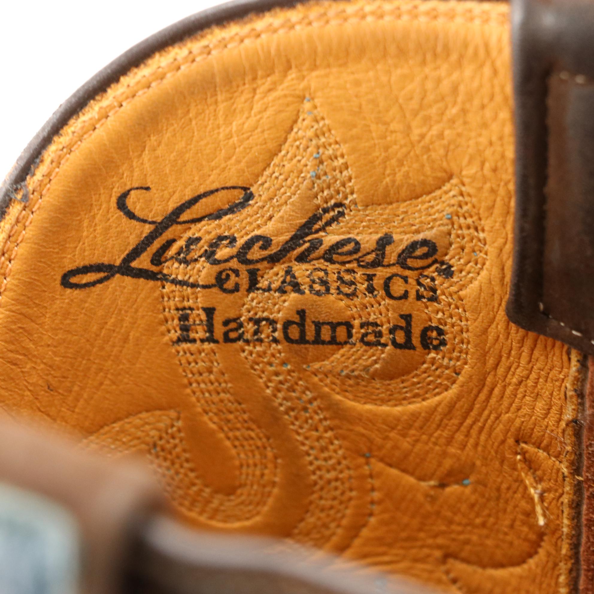 Lucchese Handmade Embroidered Ostrich Skin and Leather Snip-Toe Western Boots