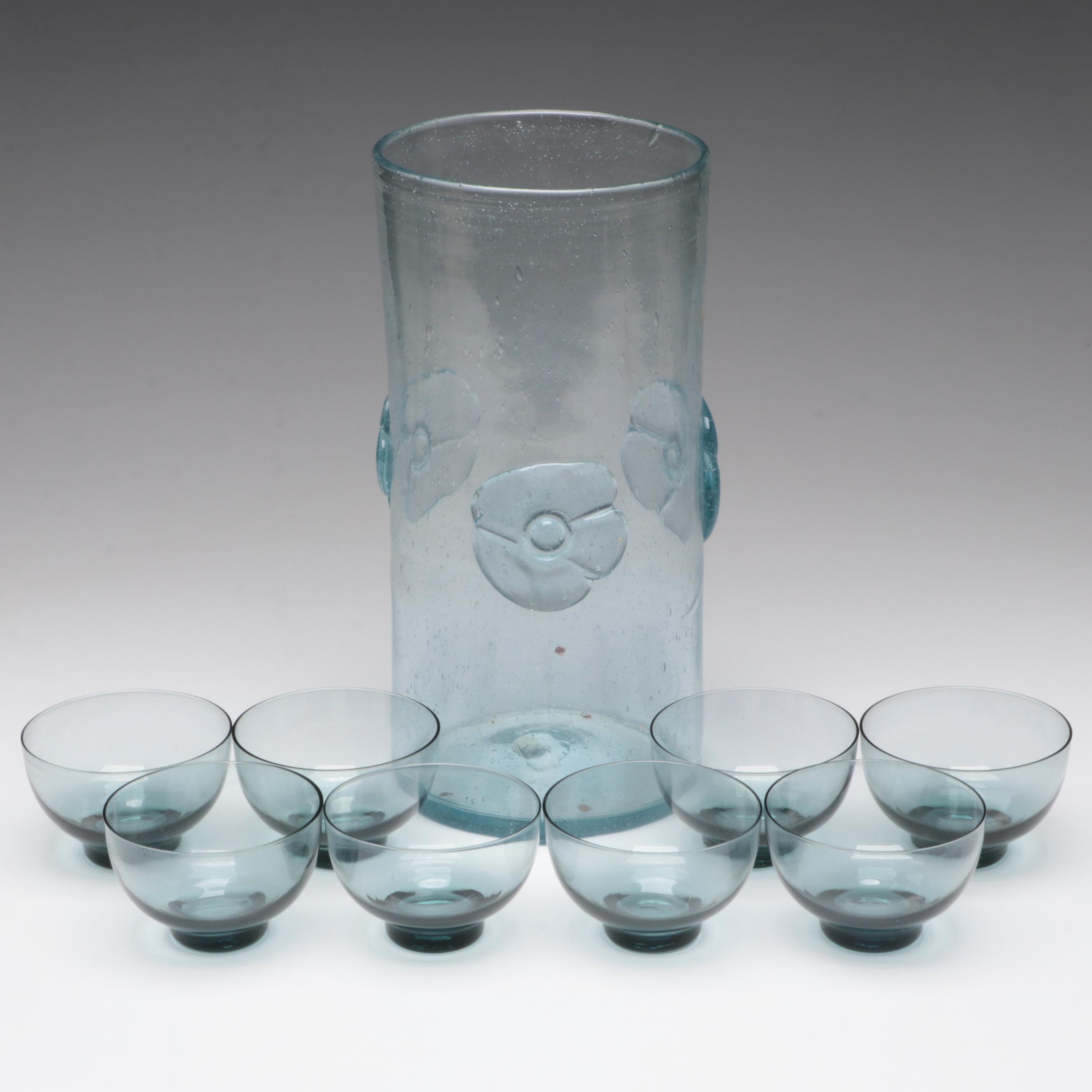 Blown Glass Vase with Applied Floral Decoration and More