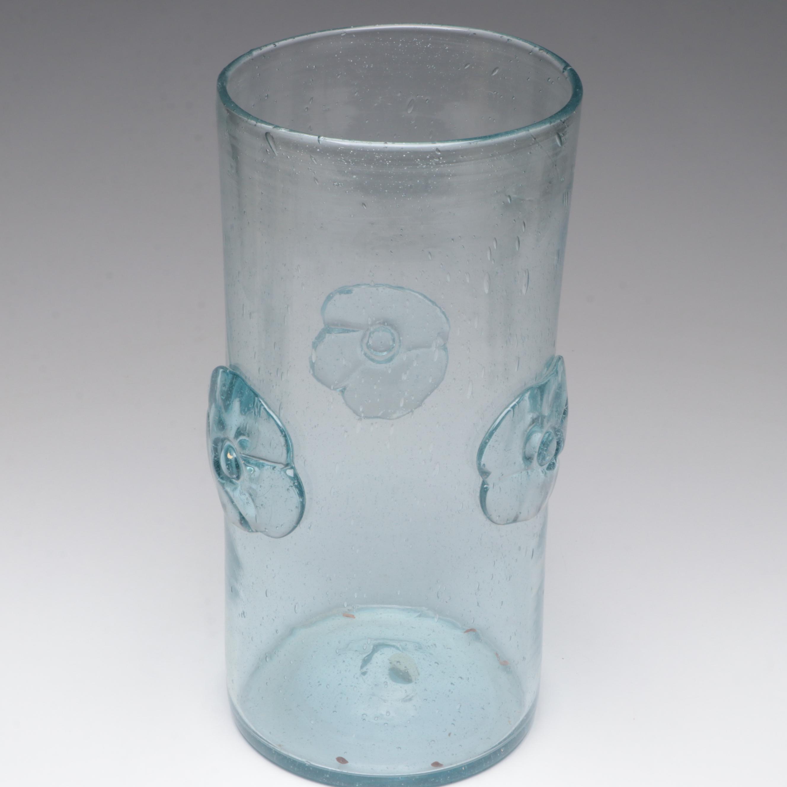 Blown Glass Vase with Applied Floral Decoration and More
