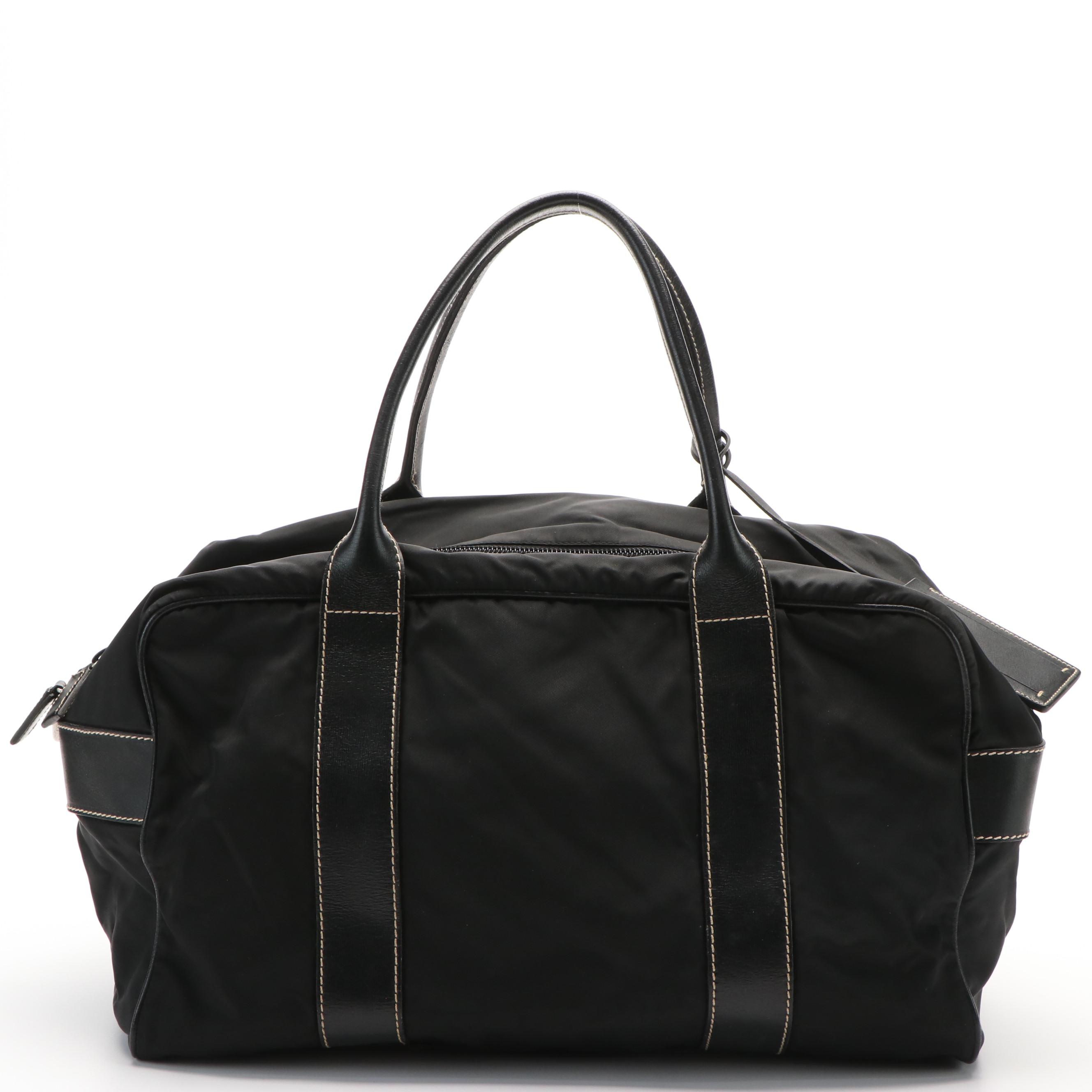 Prada Tessuto with Leather Weekender Tote Bag