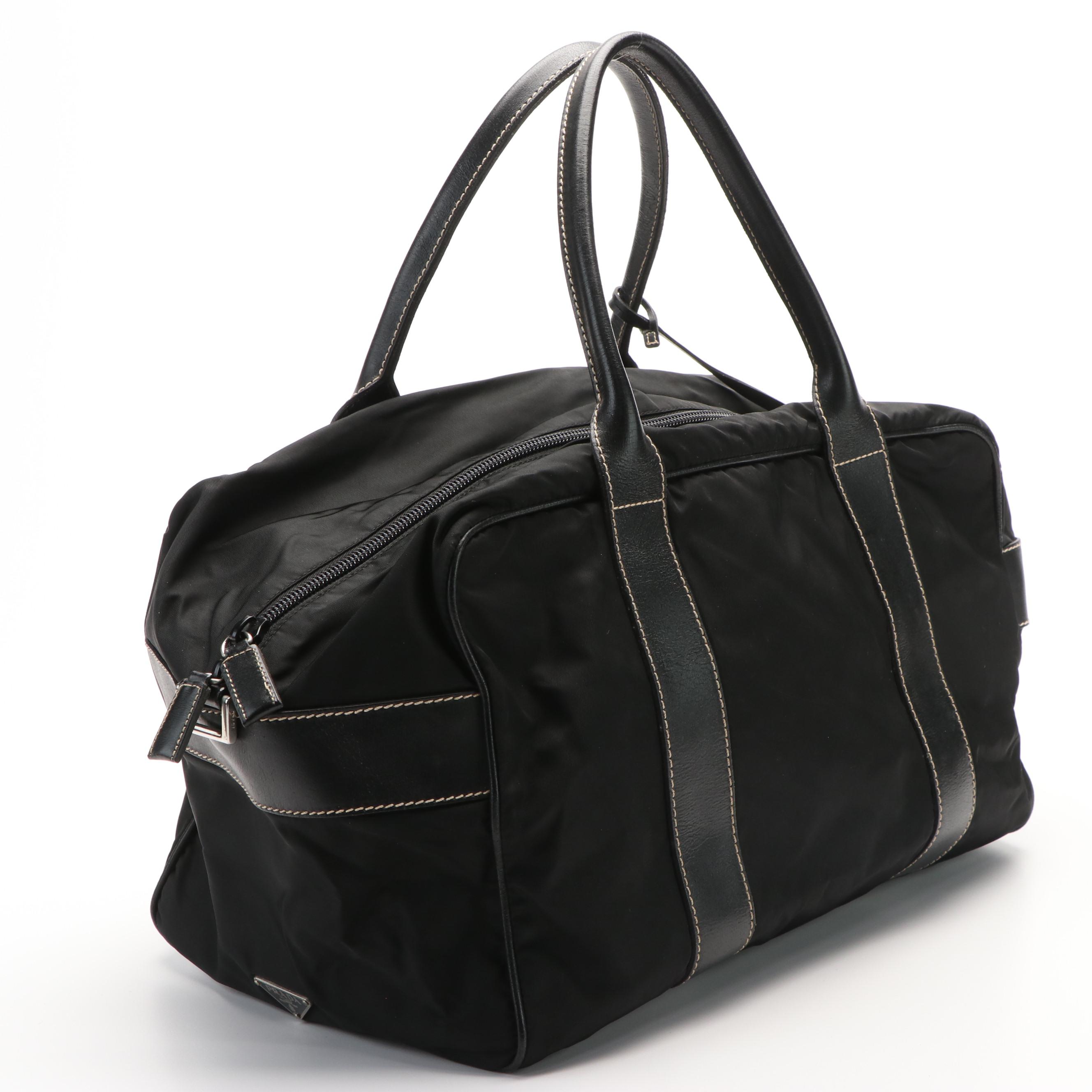 Prada Tessuto with Leather Weekender Tote Bag