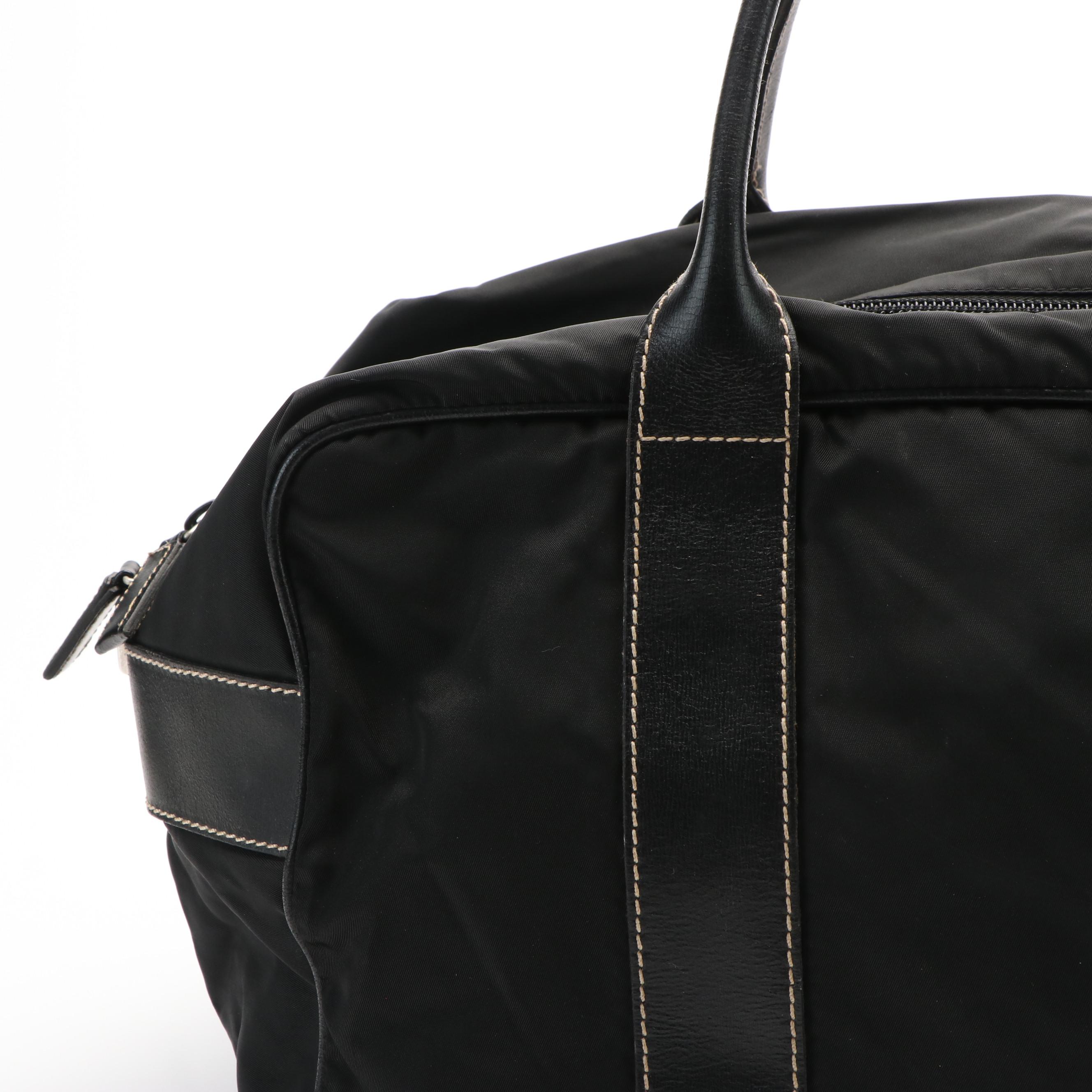 Prada Tessuto with Leather Weekender Tote Bag