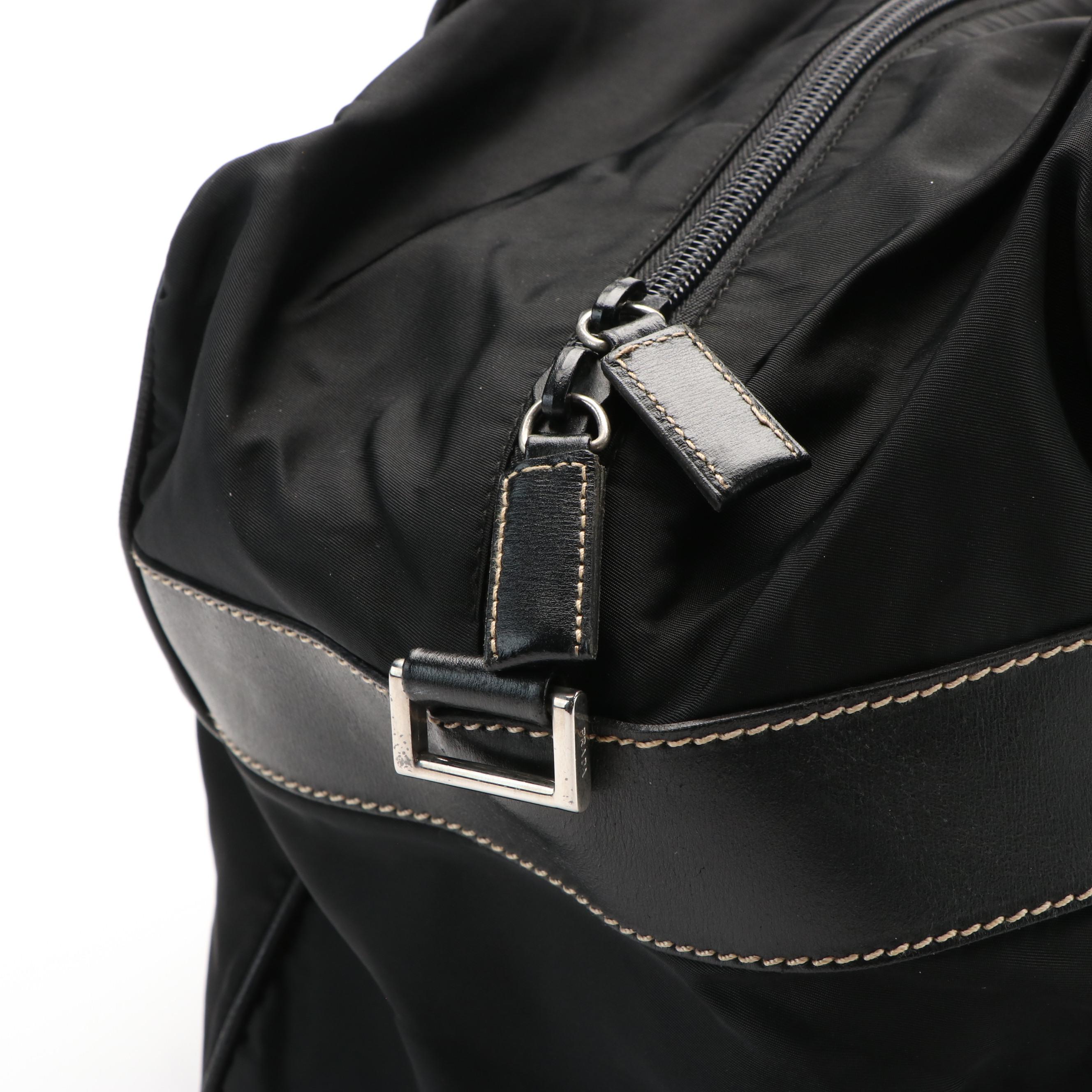 Prada Tessuto with Leather Weekender Tote Bag