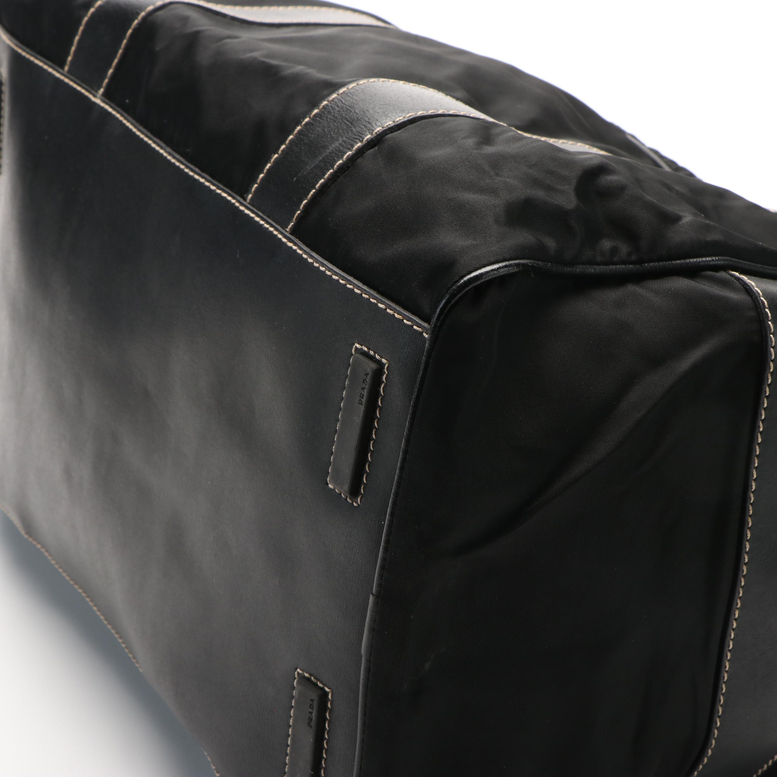 Prada Tessuto with Leather Weekender Tote Bag