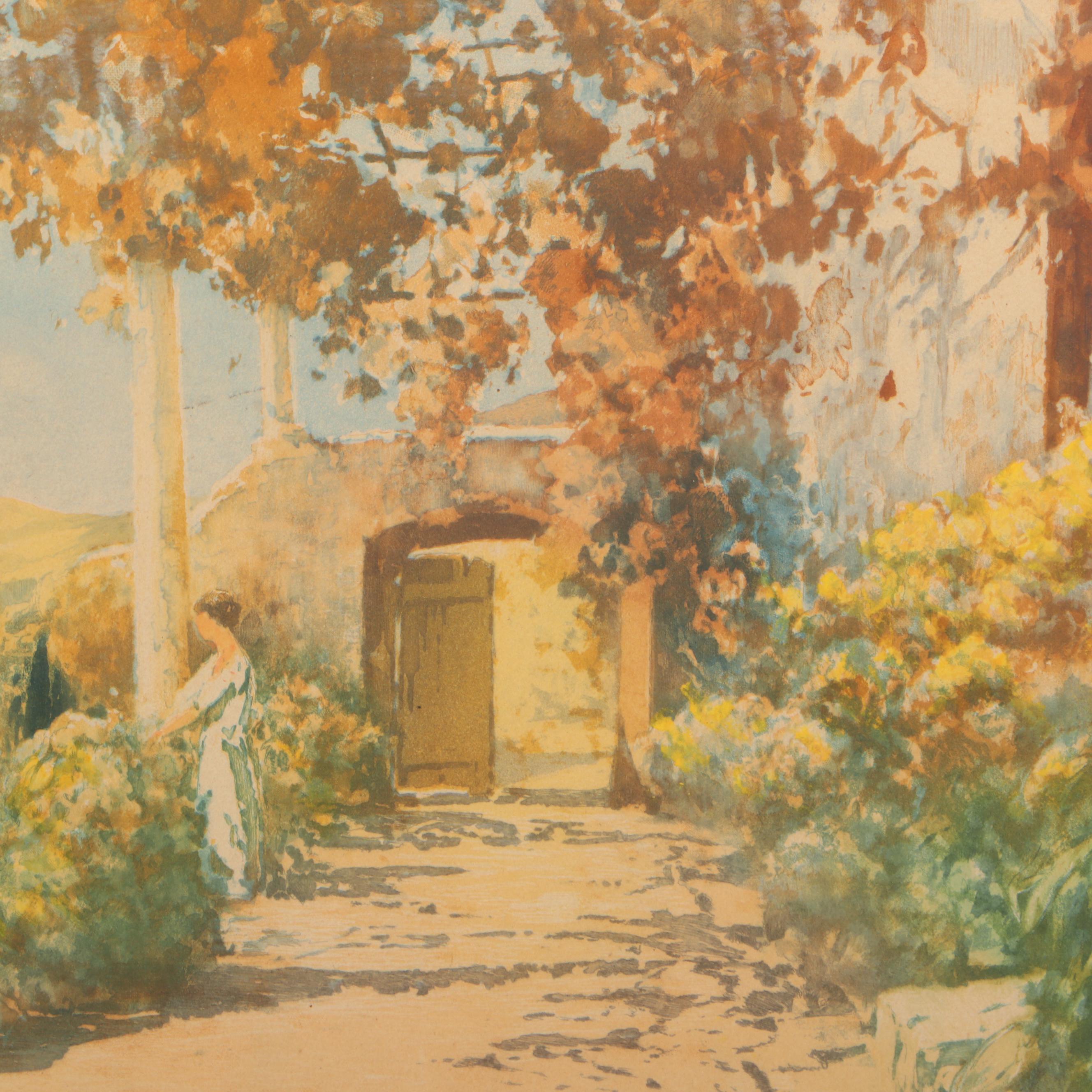 Paul Emil Lecomte Watercolor Painting of Palisade Overlooking the Mediterranean