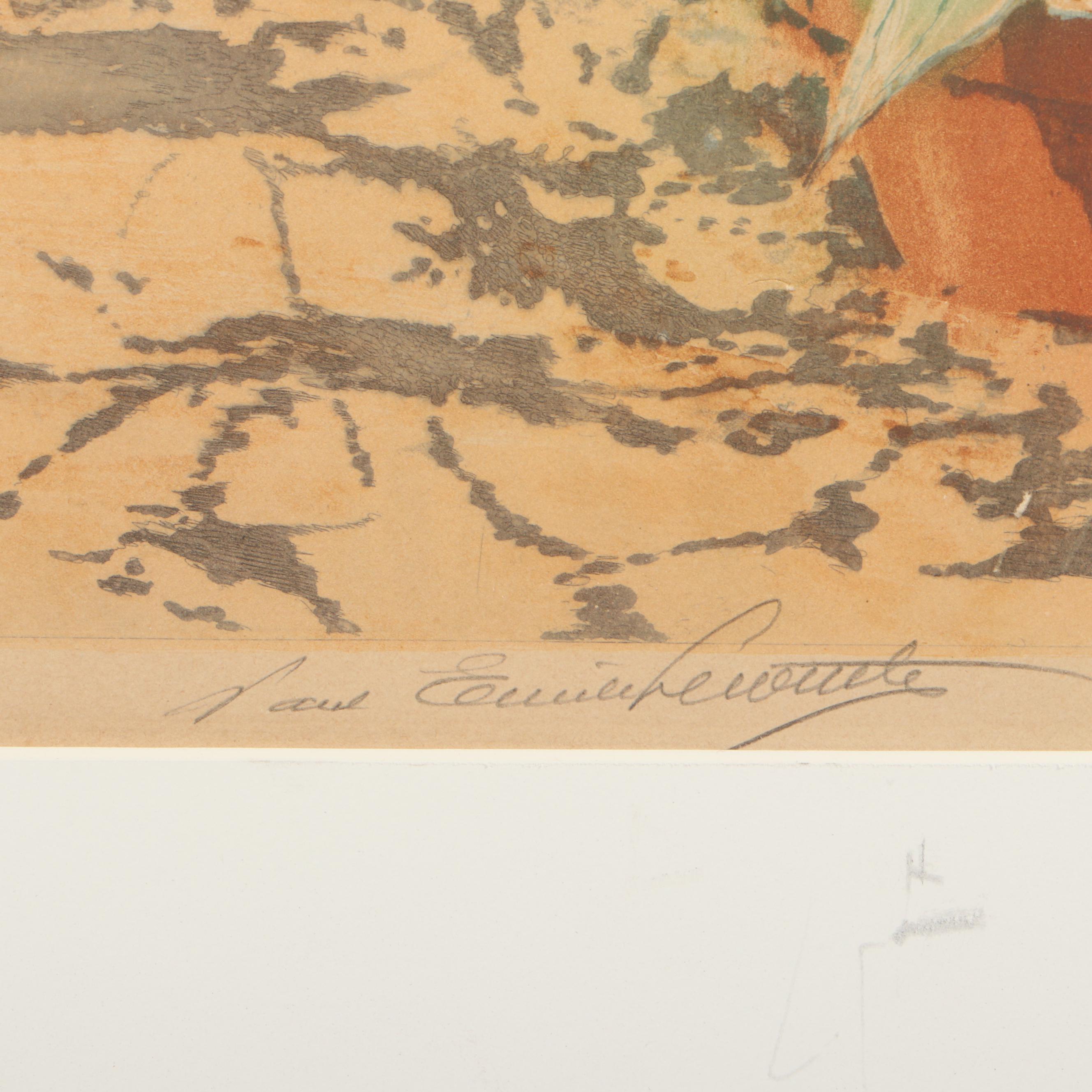 Paul Emil Lecomte Watercolor Painting of Palisade Overlooking the Mediterranean