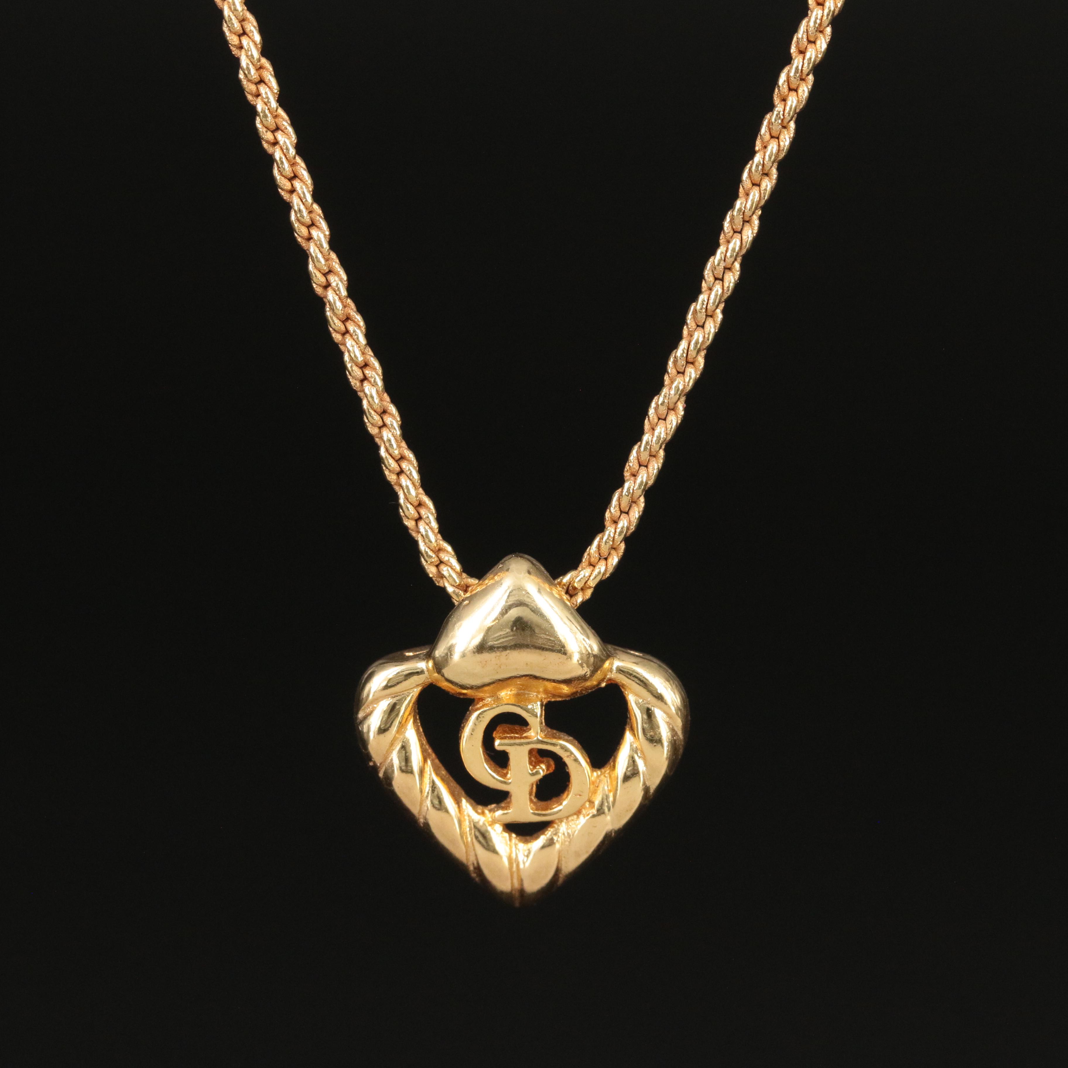 Christian Dior Logo Heart Pendant Necklace