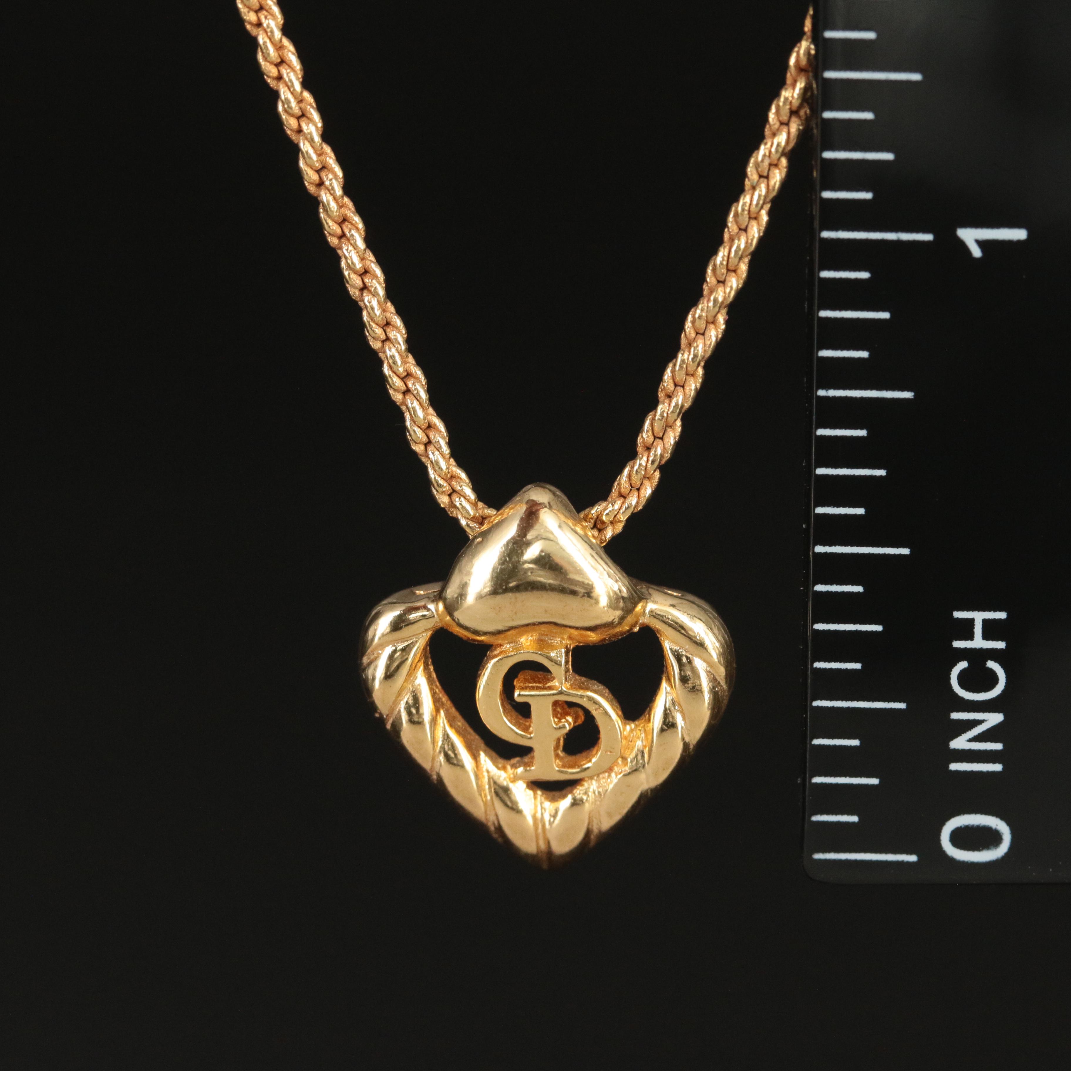 Christian Dior Logo Heart Pendant Necklace
