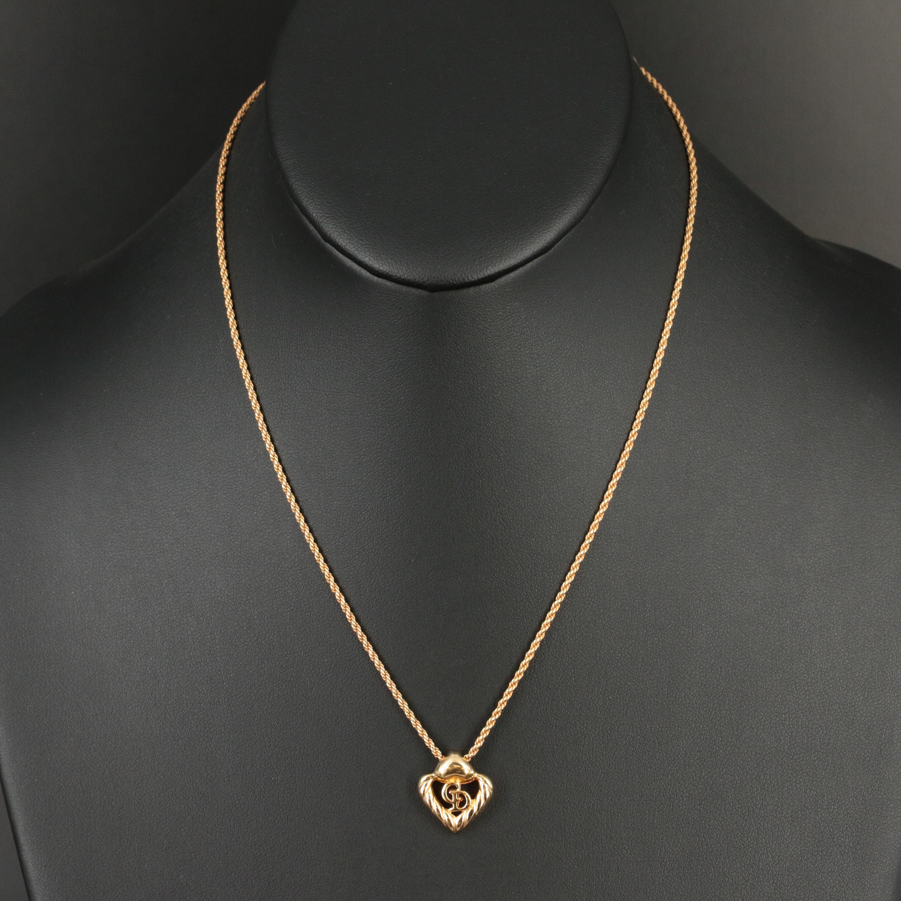 Christian Dior Logo Heart Pendant Necklace