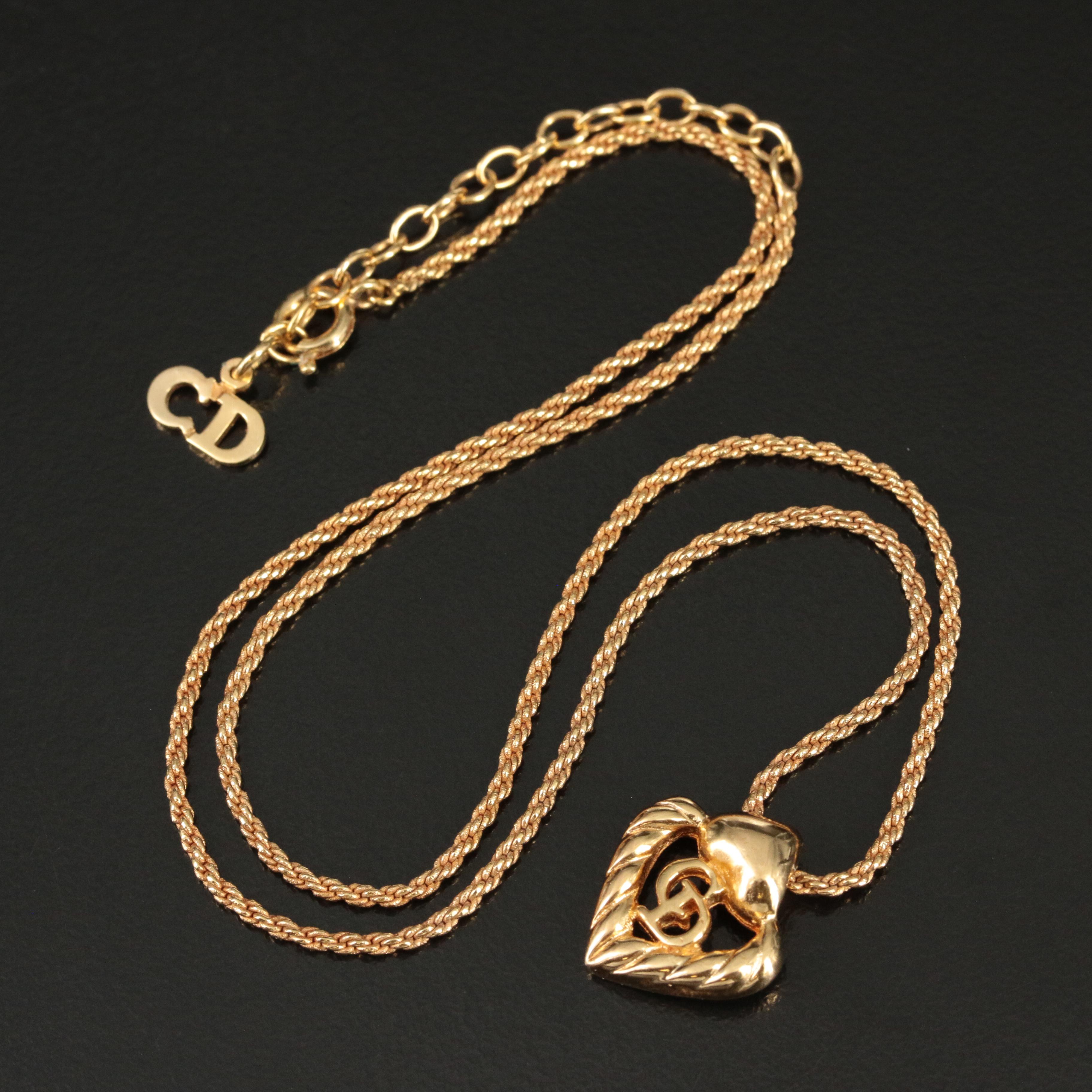 Christian Dior Logo Heart Pendant Necklace