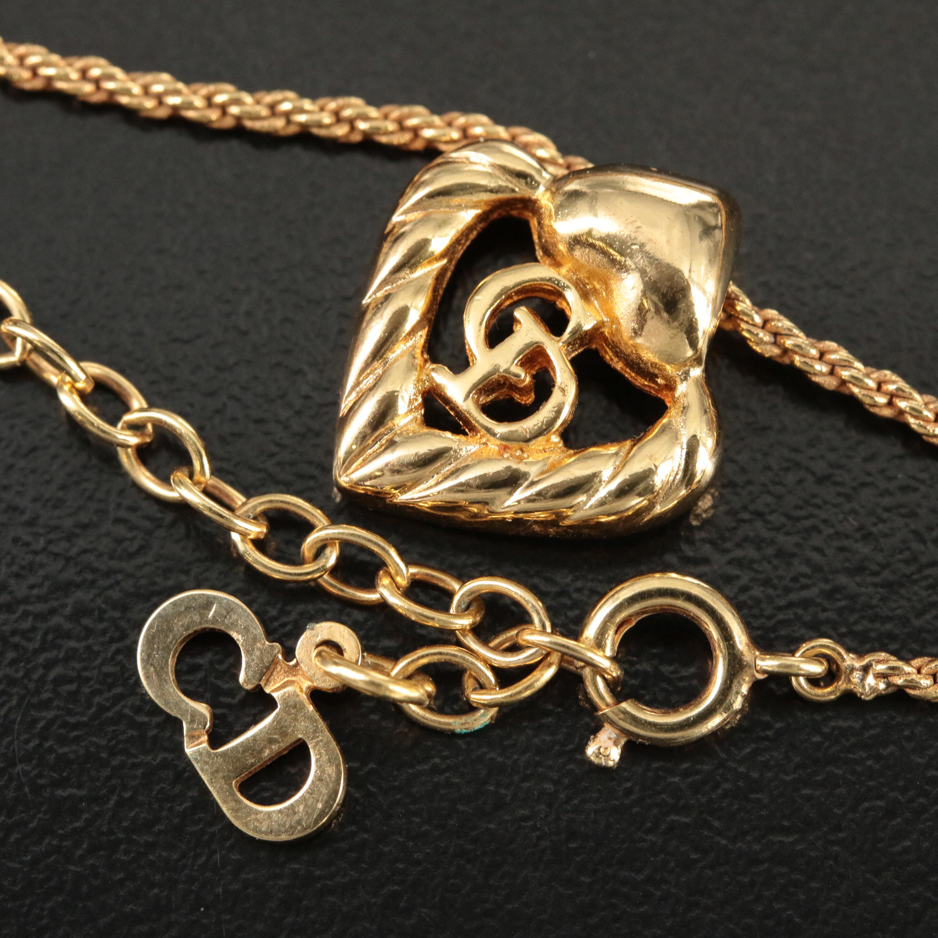 Christian Dior Logo Heart Pendant Necklace