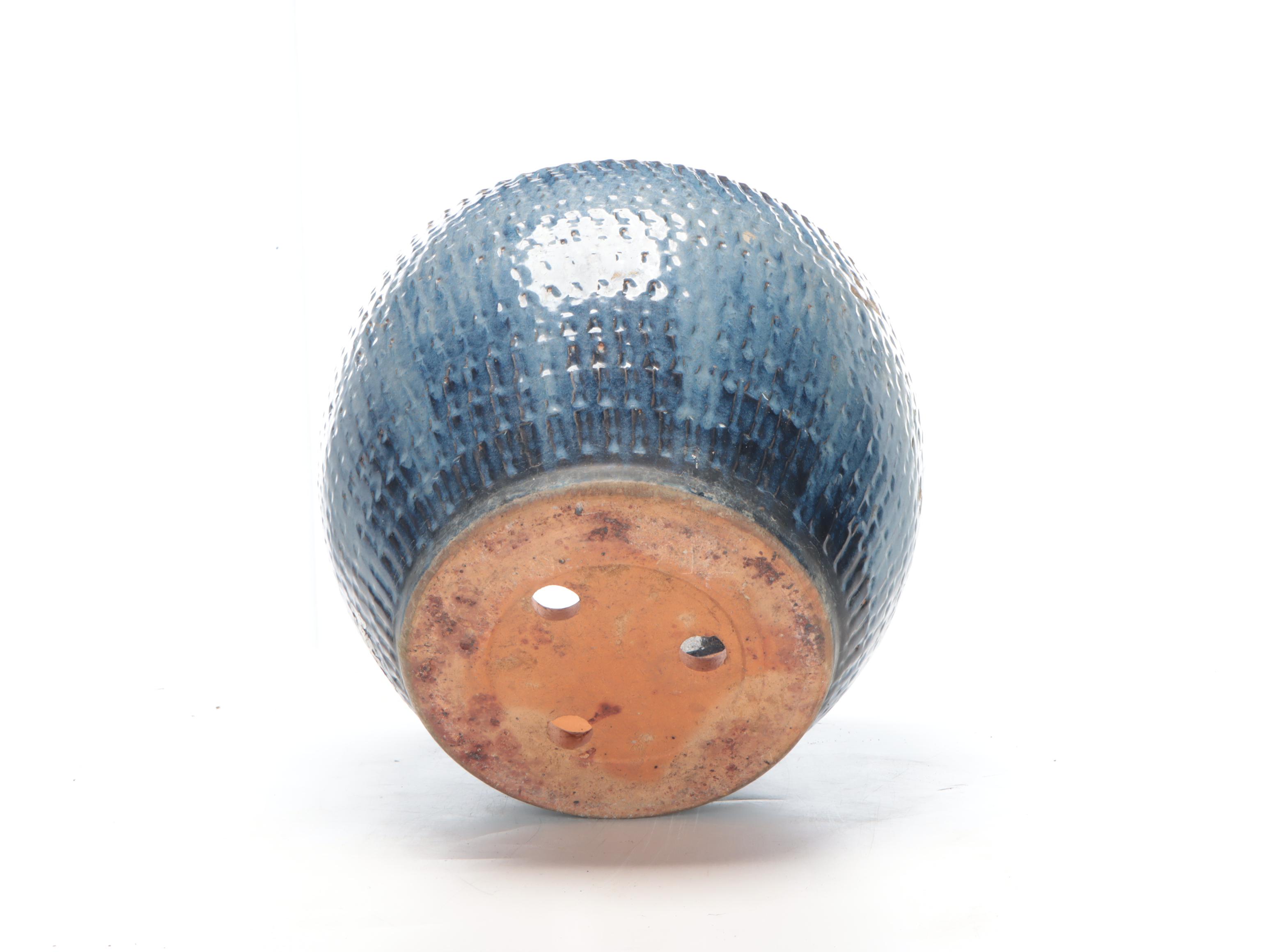 Blue Reactive Glazed Embossed Floral Motif Ceramic Garden Planters