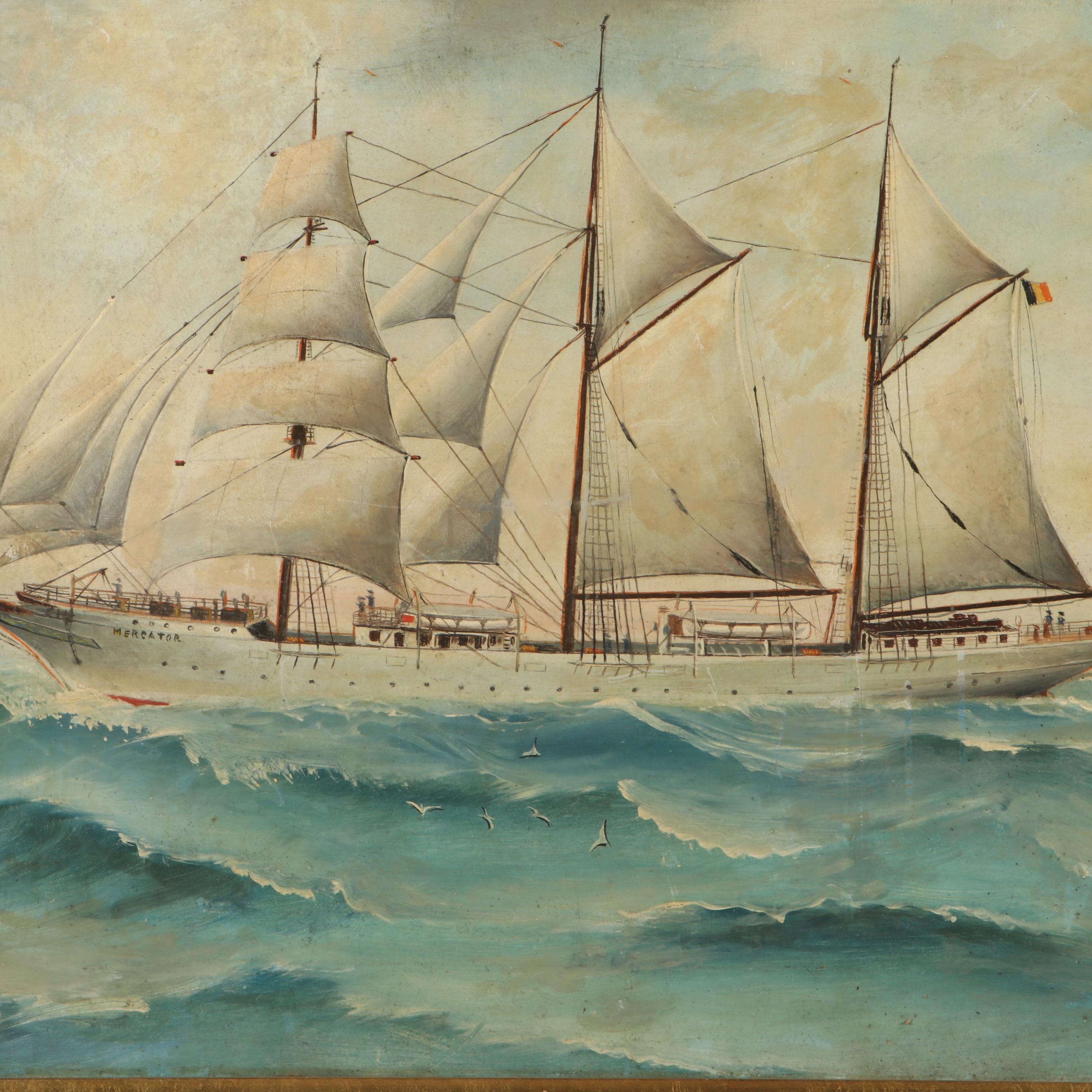 Maritime Oil Painting of Sailing Ship