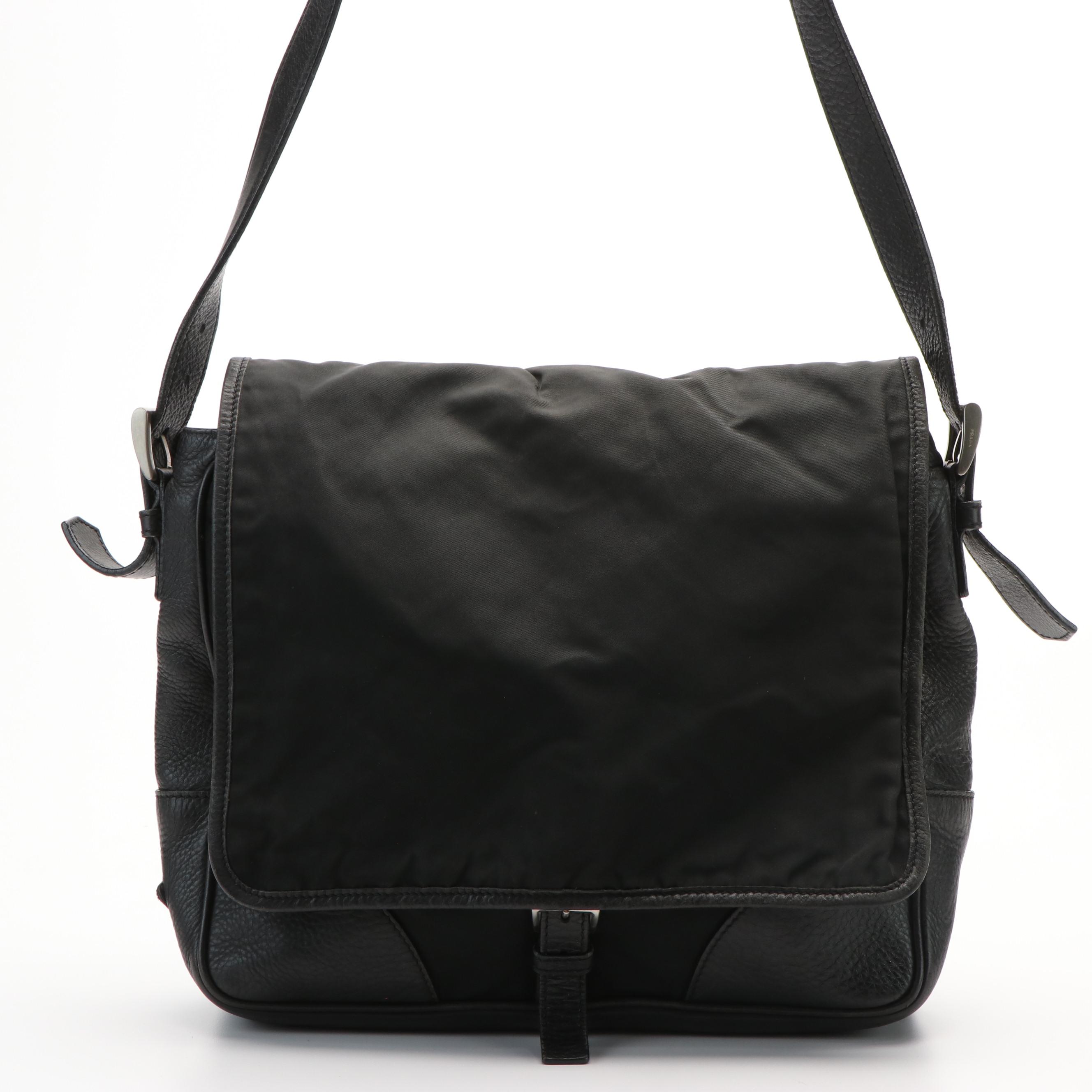 Prada Tessuto Black Nylon Leather Messenger Bag