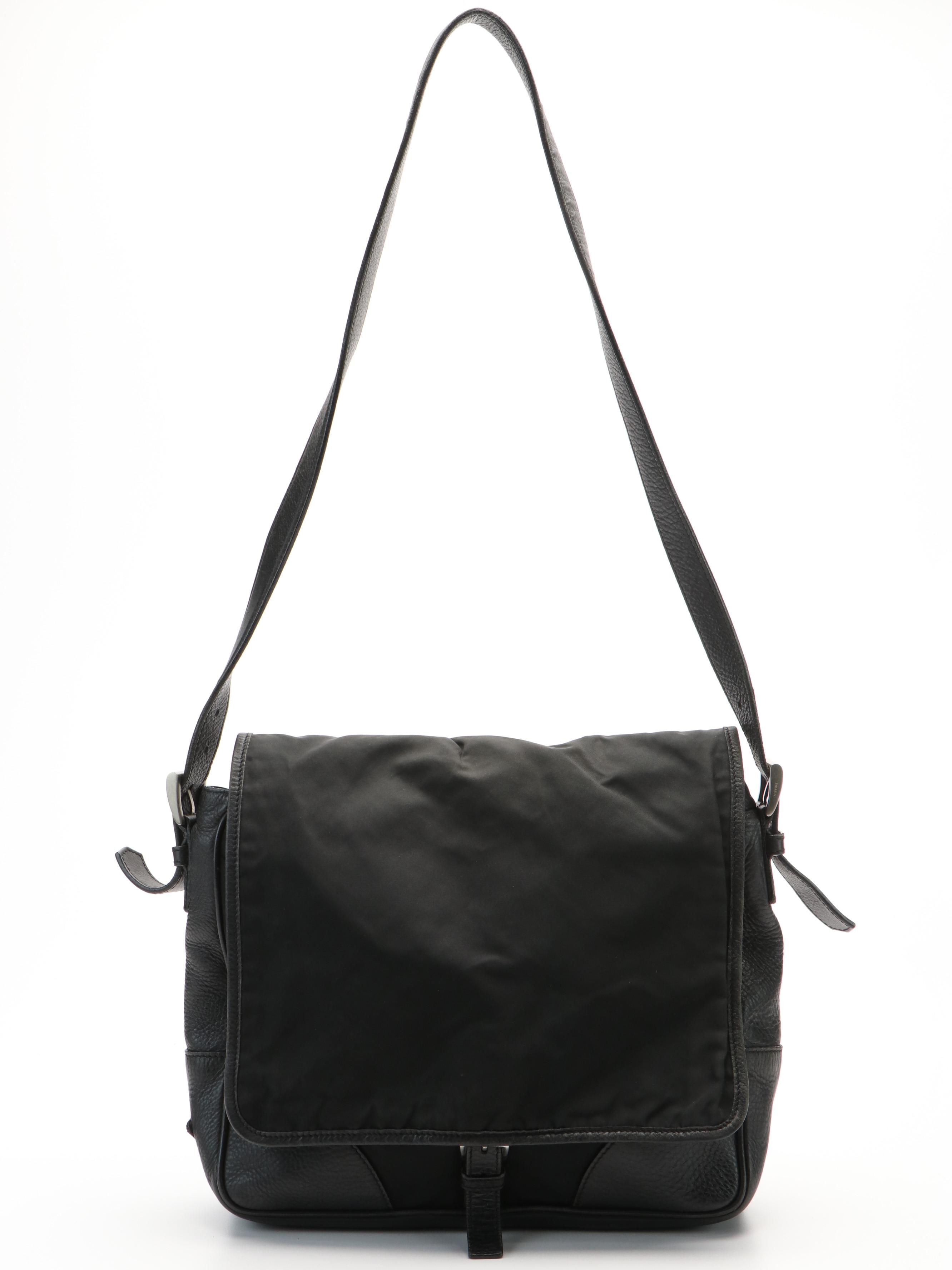 Prada Tessuto Black Nylon Leather Messenger Bag