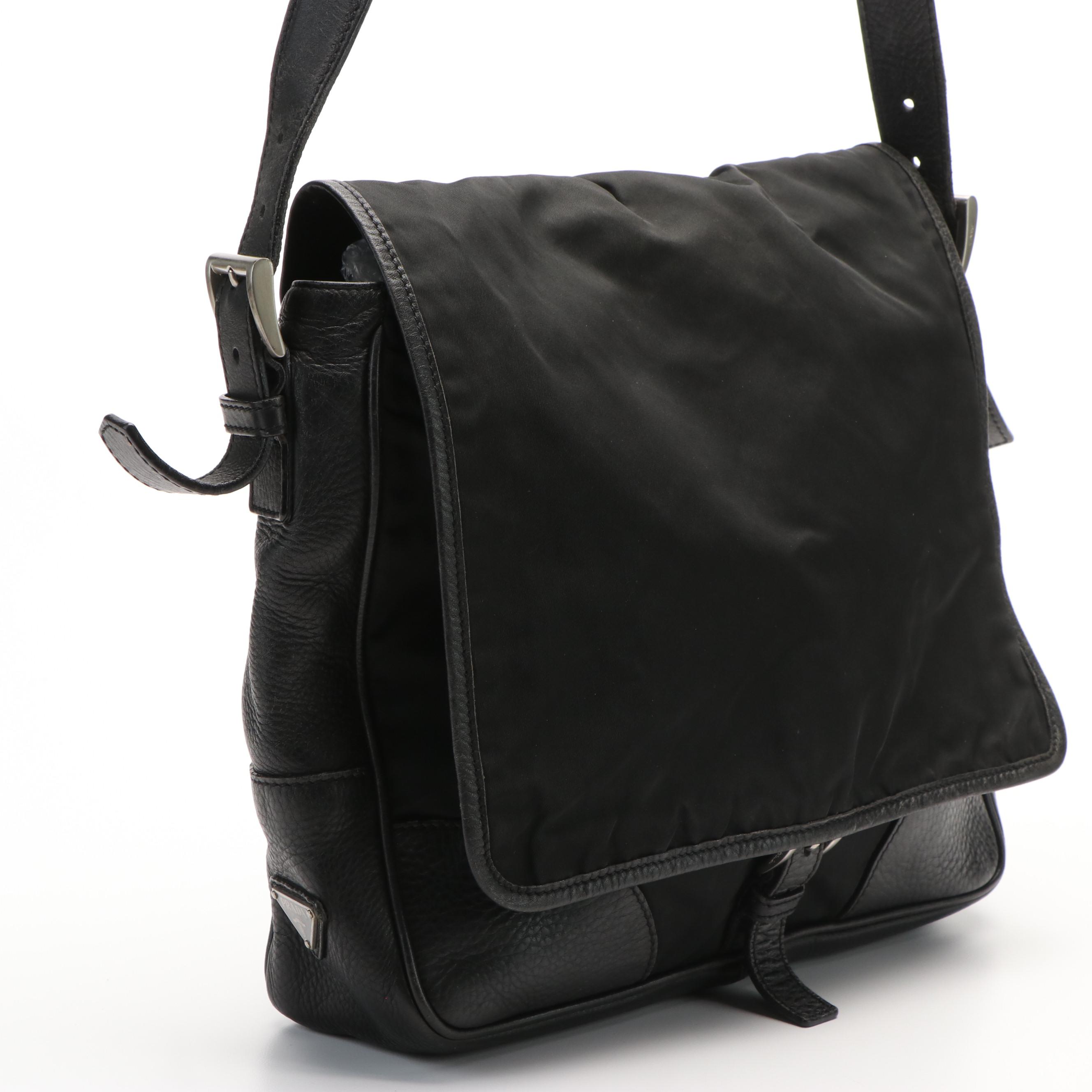 Prada Tessuto Black Nylon Leather Messenger Bag