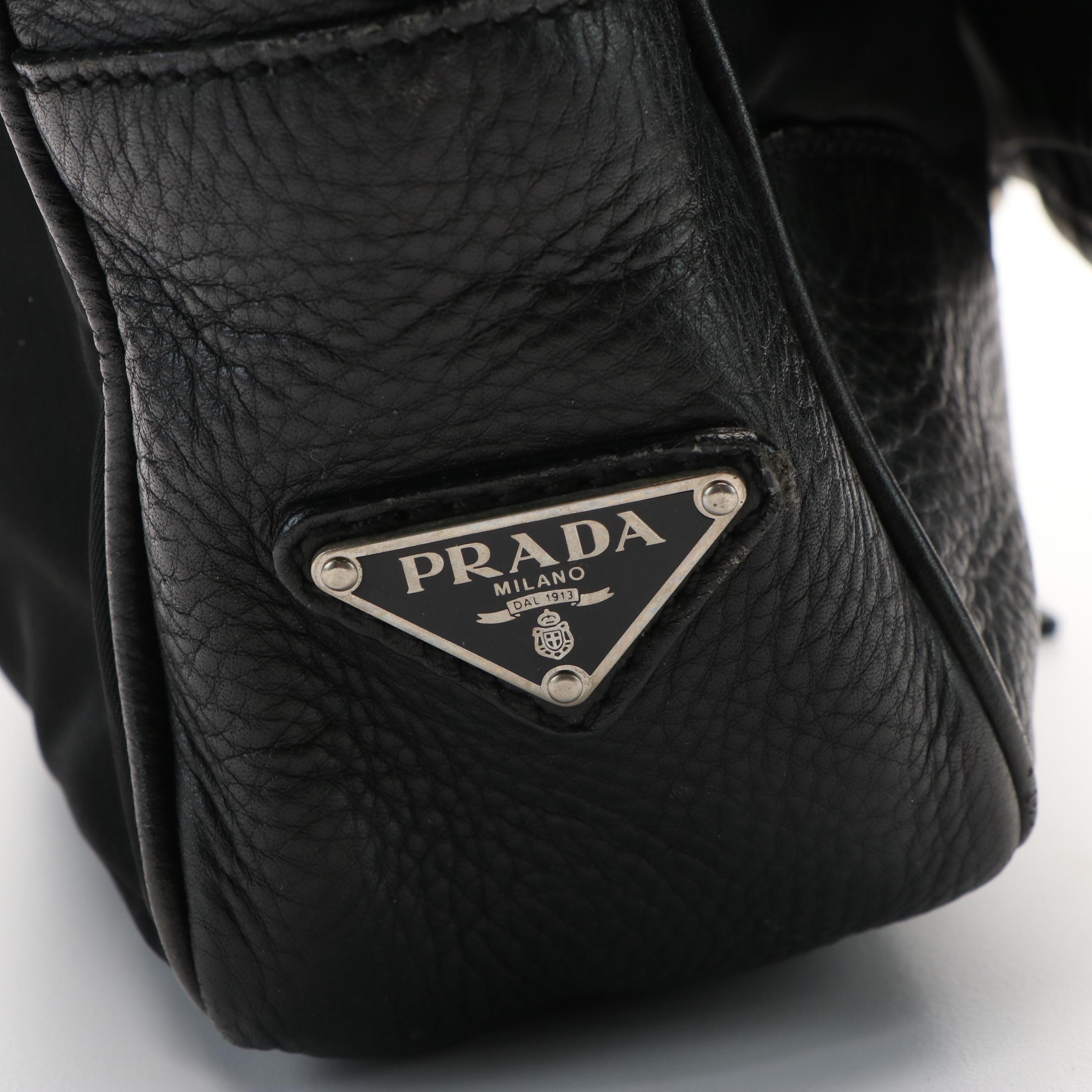 Prada Tessuto Black Nylon Leather Messenger Bag