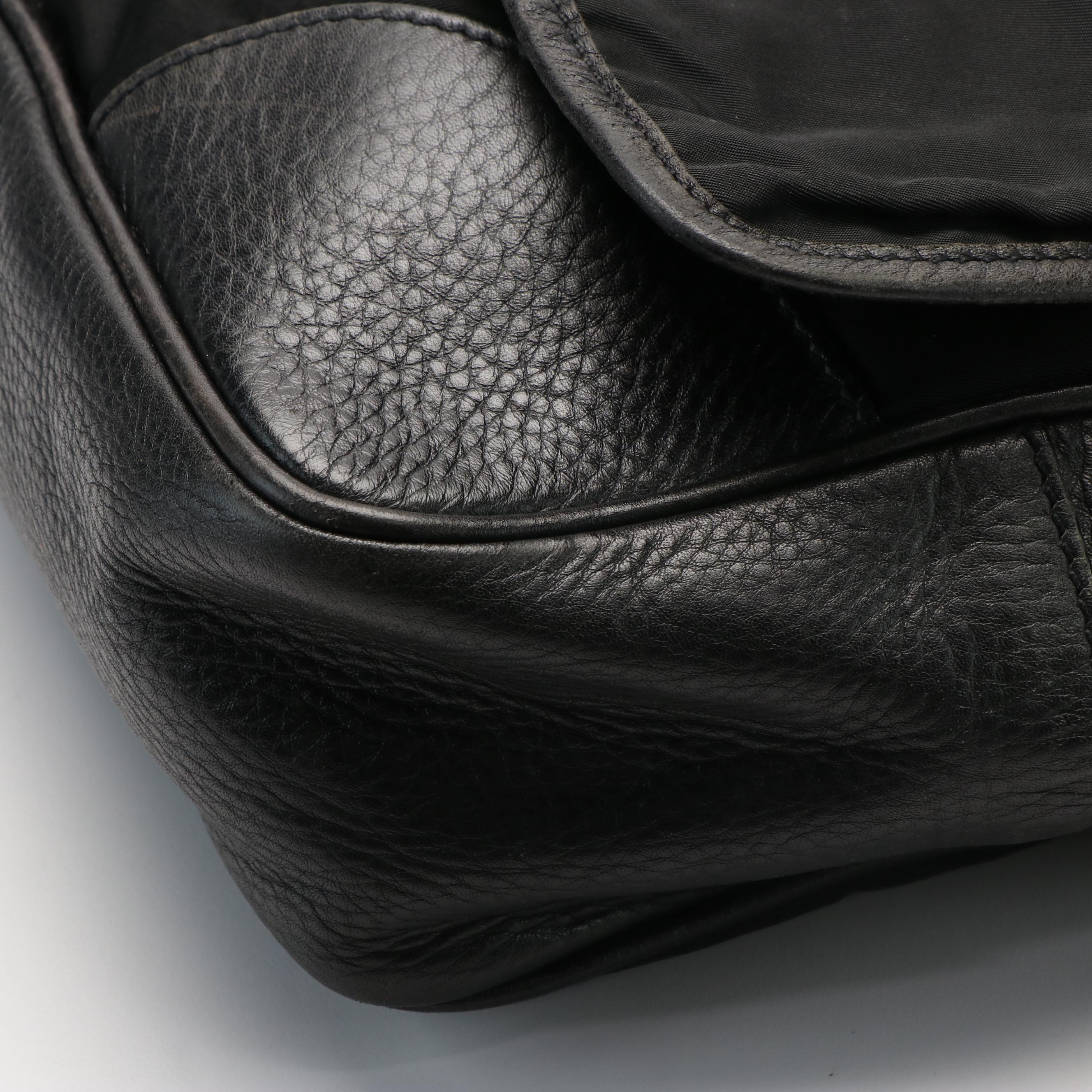 Prada Tessuto Black Nylon Leather Messenger Bag