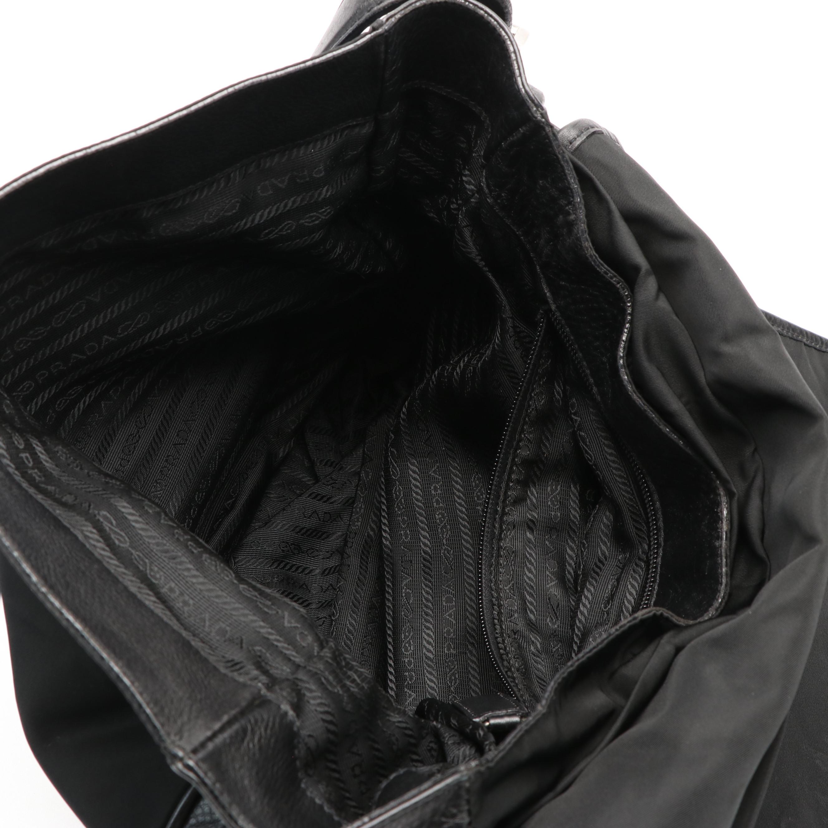 Prada Tessuto Black Nylon Leather Messenger Bag