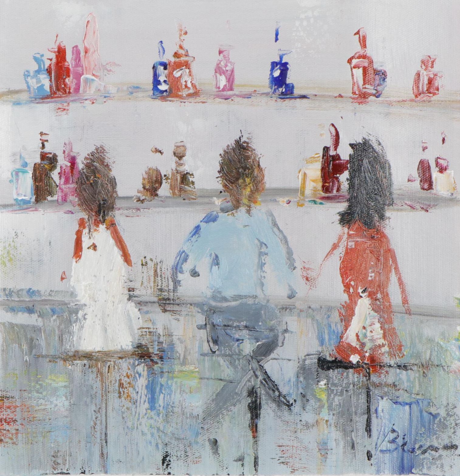 Bing Abstract Oil Painting of Cafe Scene, 21st Century