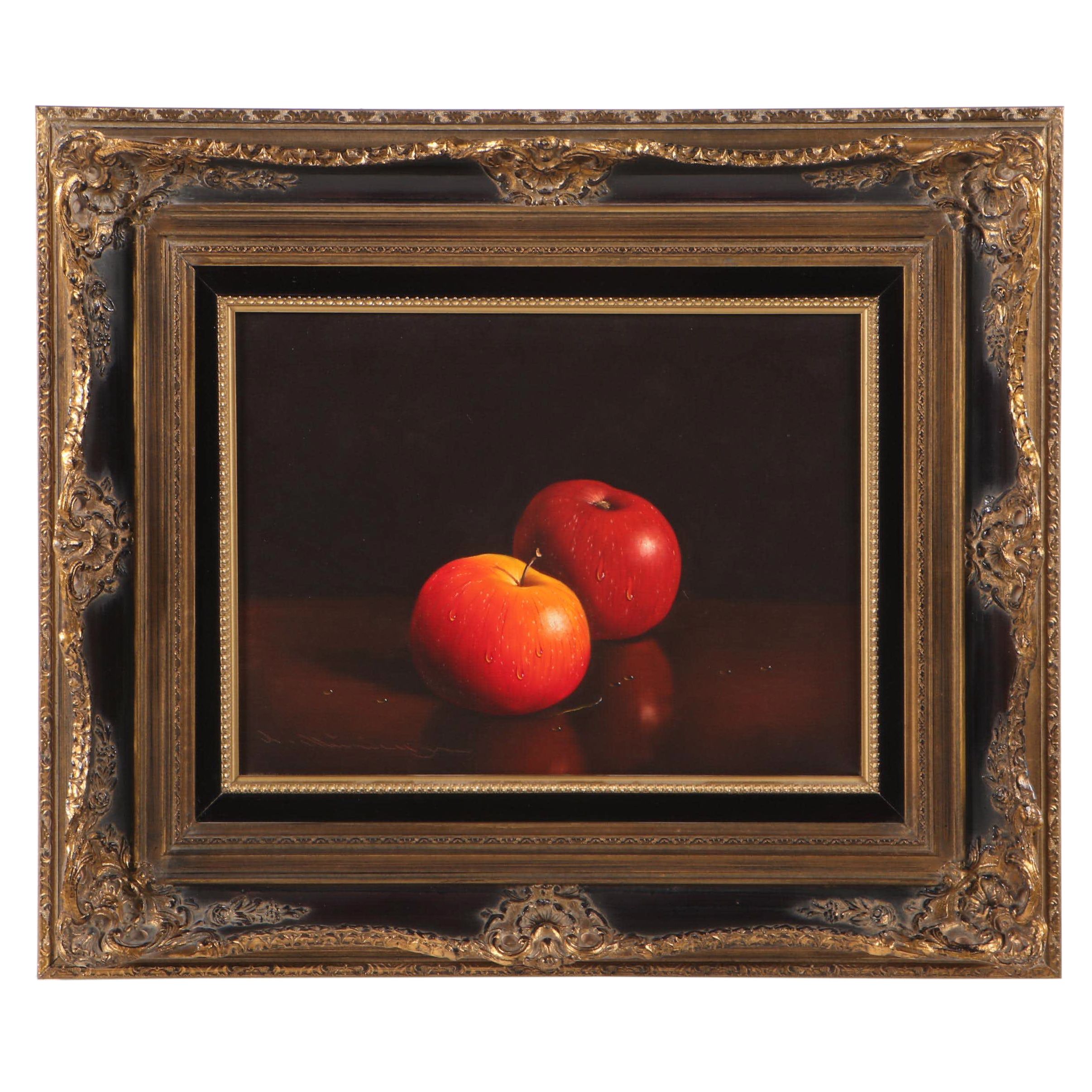 Ludwig Muninger Still Life Oil Painting of Two Apples