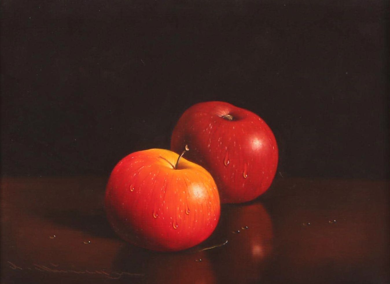 Ludwig Muninger Still Life Oil Painting of Two Apples