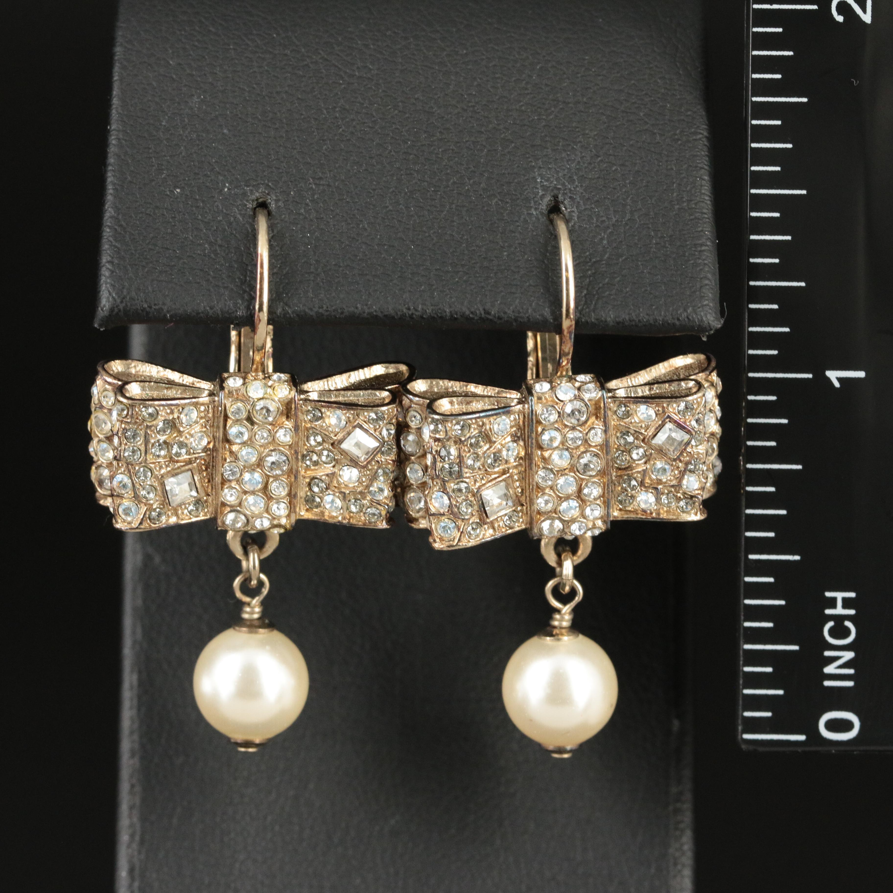 Chanel Faux Pearl and Crystal Bow Earrings Fall 2013 Collection