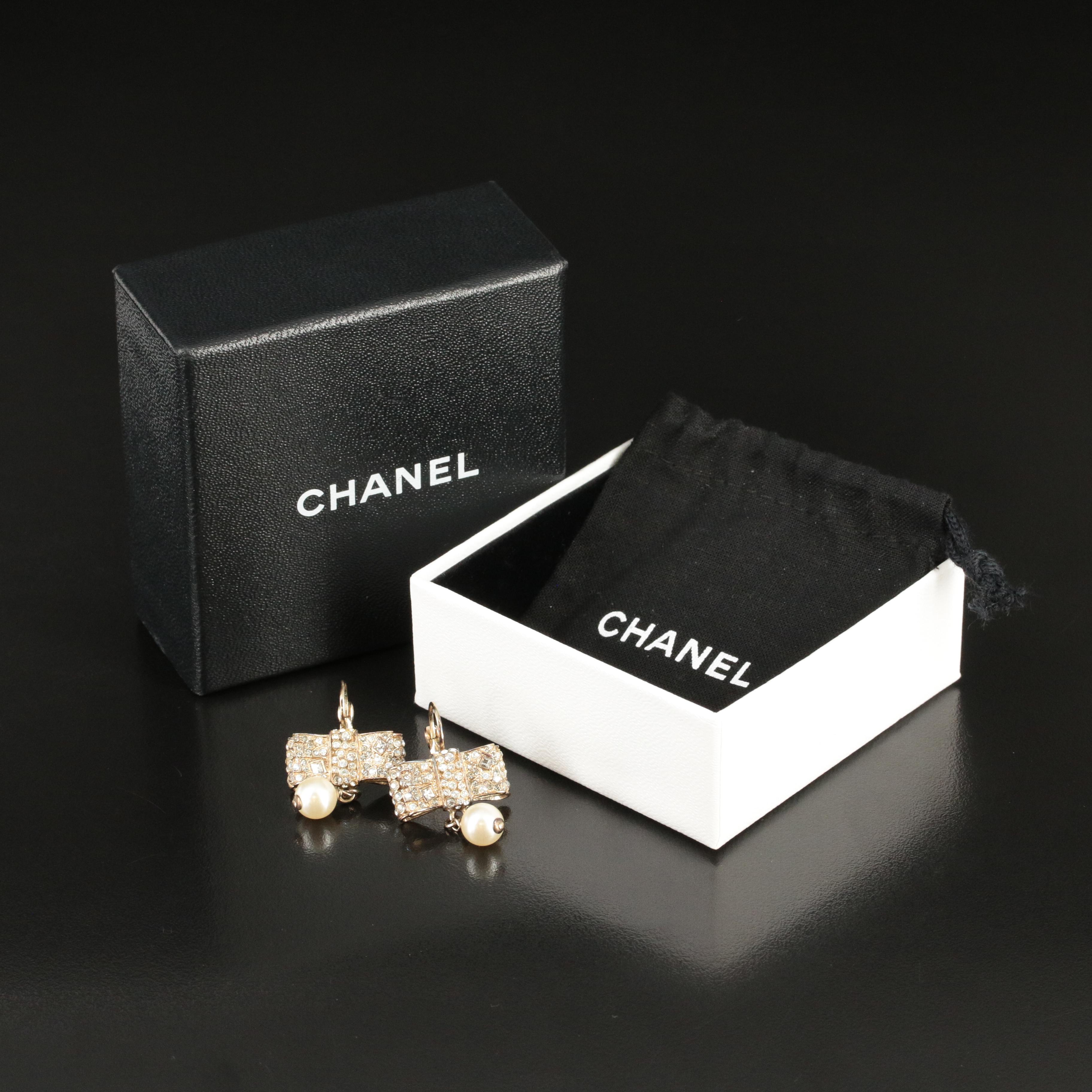 Chanel Faux Pearl and Crystal Bow Earrings Fall 2013 Collection